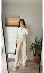 Zr Kumaş Palazzo Pantolon Krem