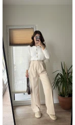 Zr Kumaş Palazzo Pantolon Krem