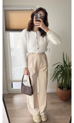 Zr Kumaş Palazzo Pantolon Krem