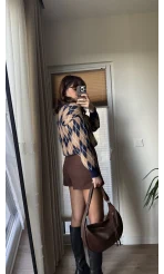 Lara Mini Yırtmaçlı Şort Etek Acı Kahve