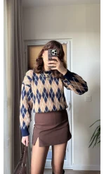 Lara Mini Yırtmaçlı Şort Etek Acı Kahve