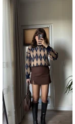 Lara Mini Yırtmaçlı Şort Etek Acı Kahve