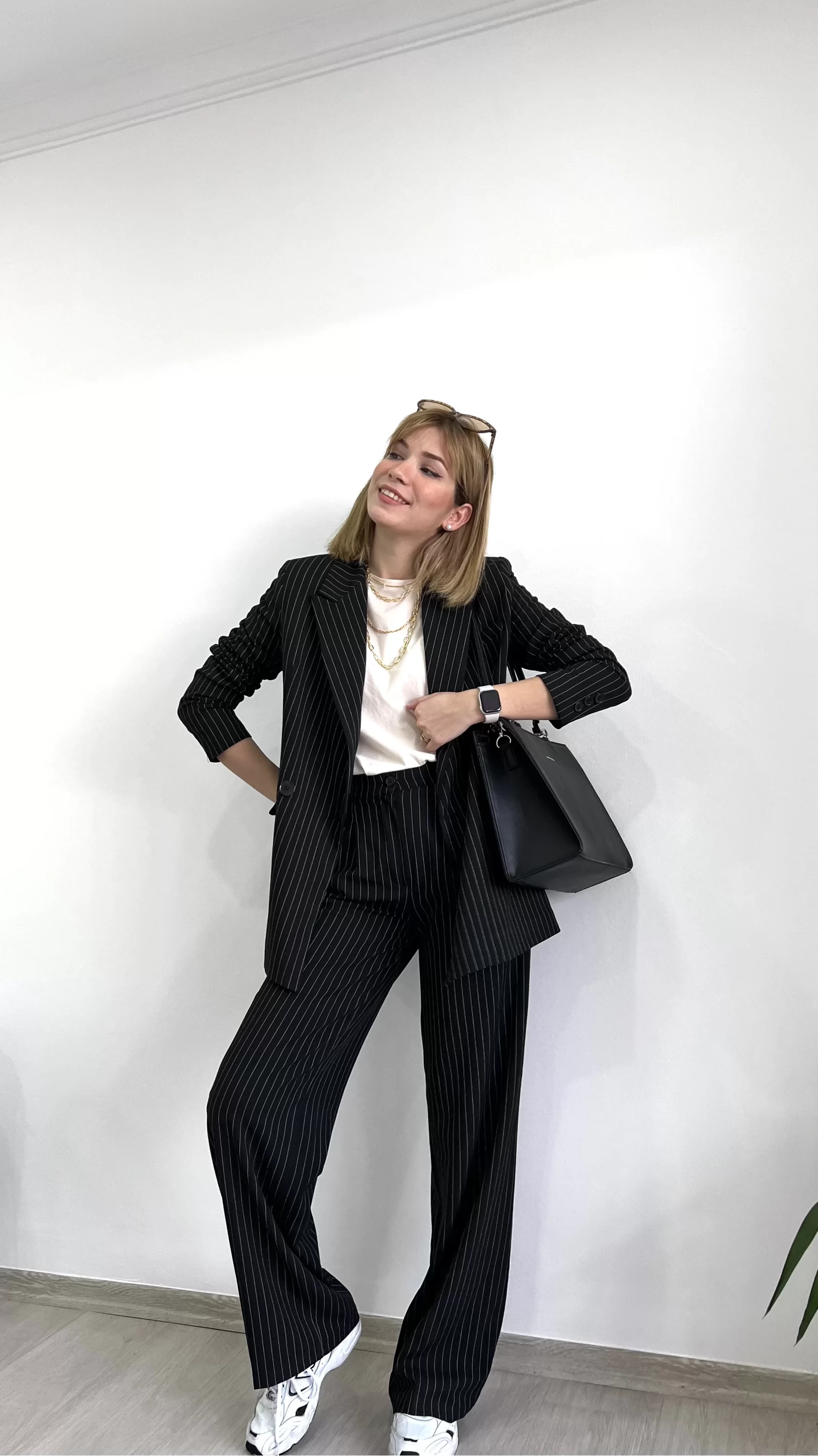 Çizgili Blazer&Palazzo Kumaş Takım