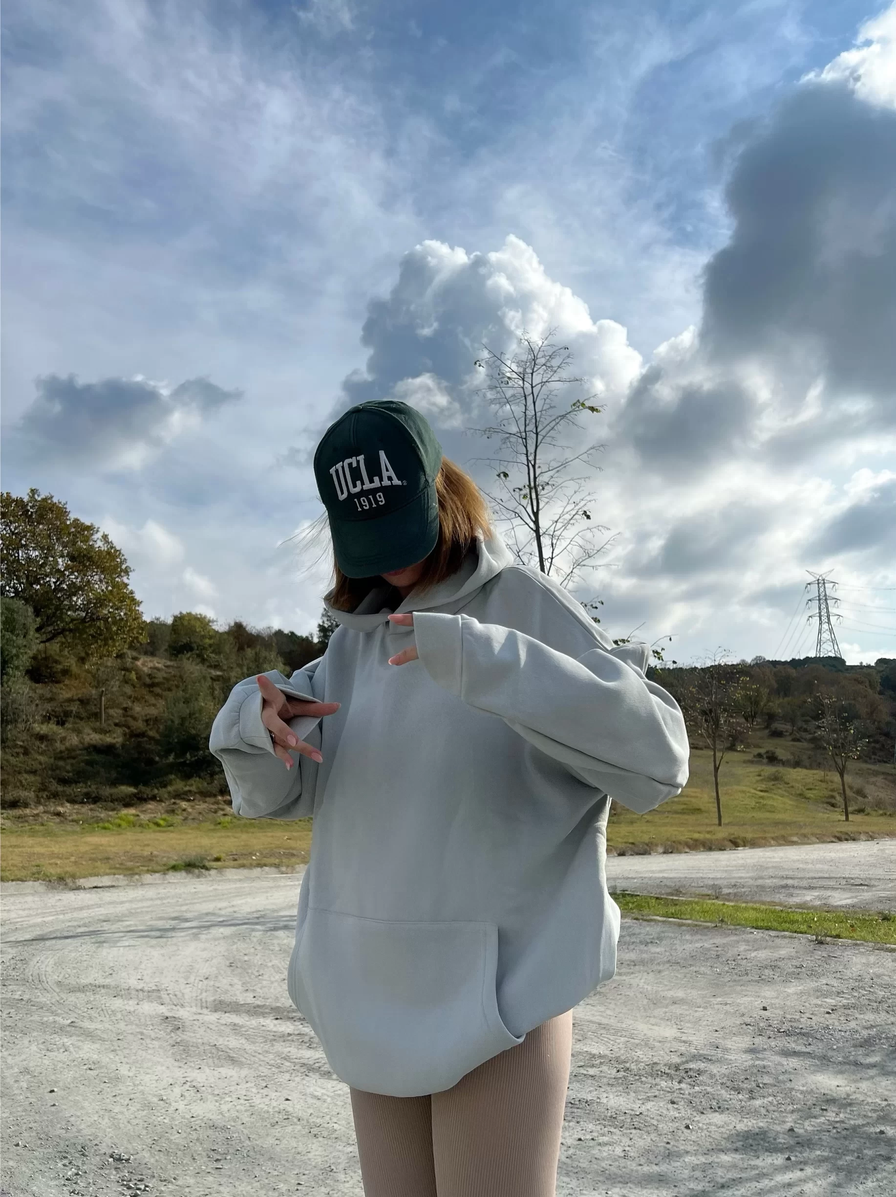 Oversize Gri Kapüşonlu Sweat