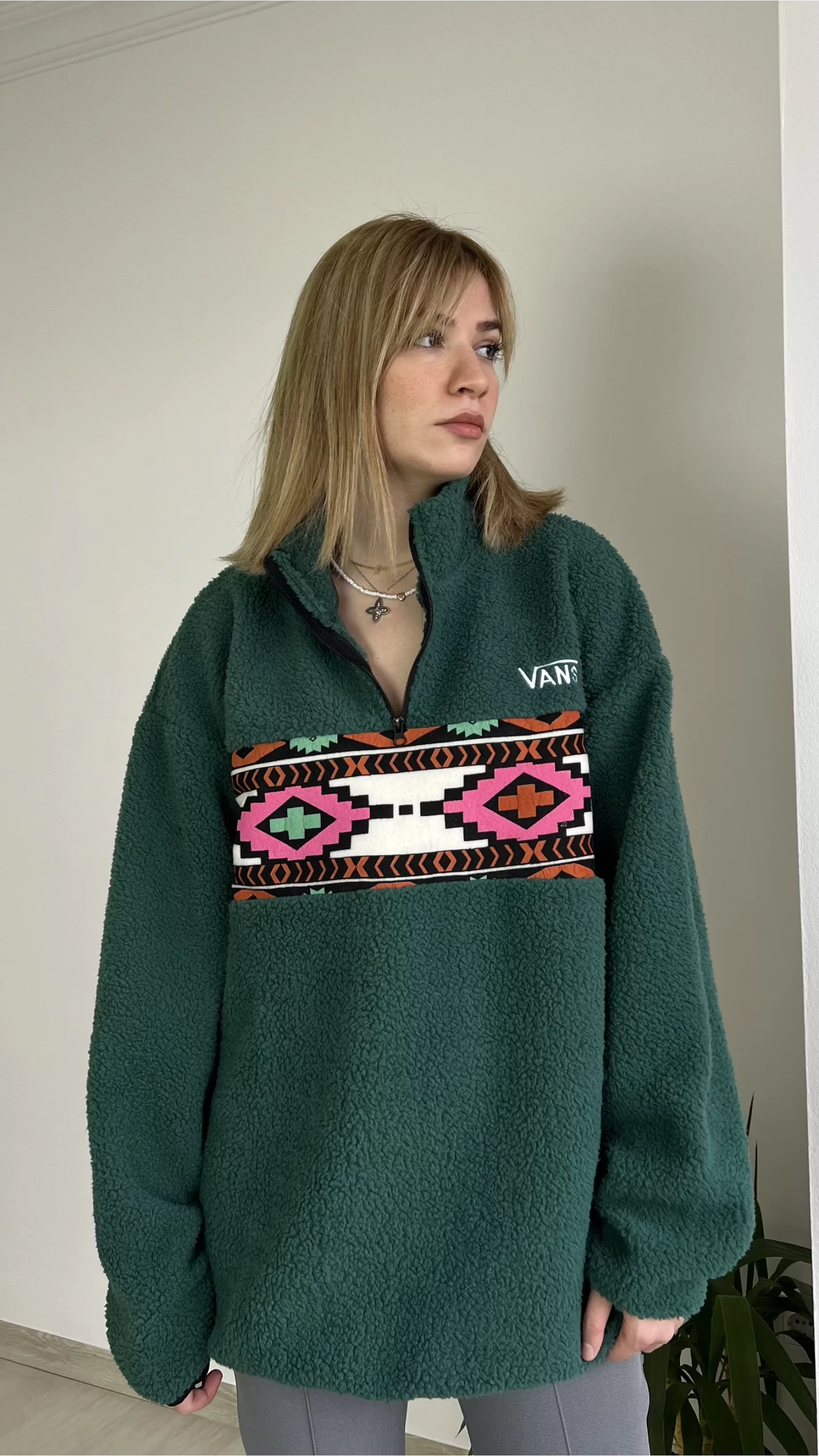 Oversize Peluş Sweatshirt Petrol Yeşili