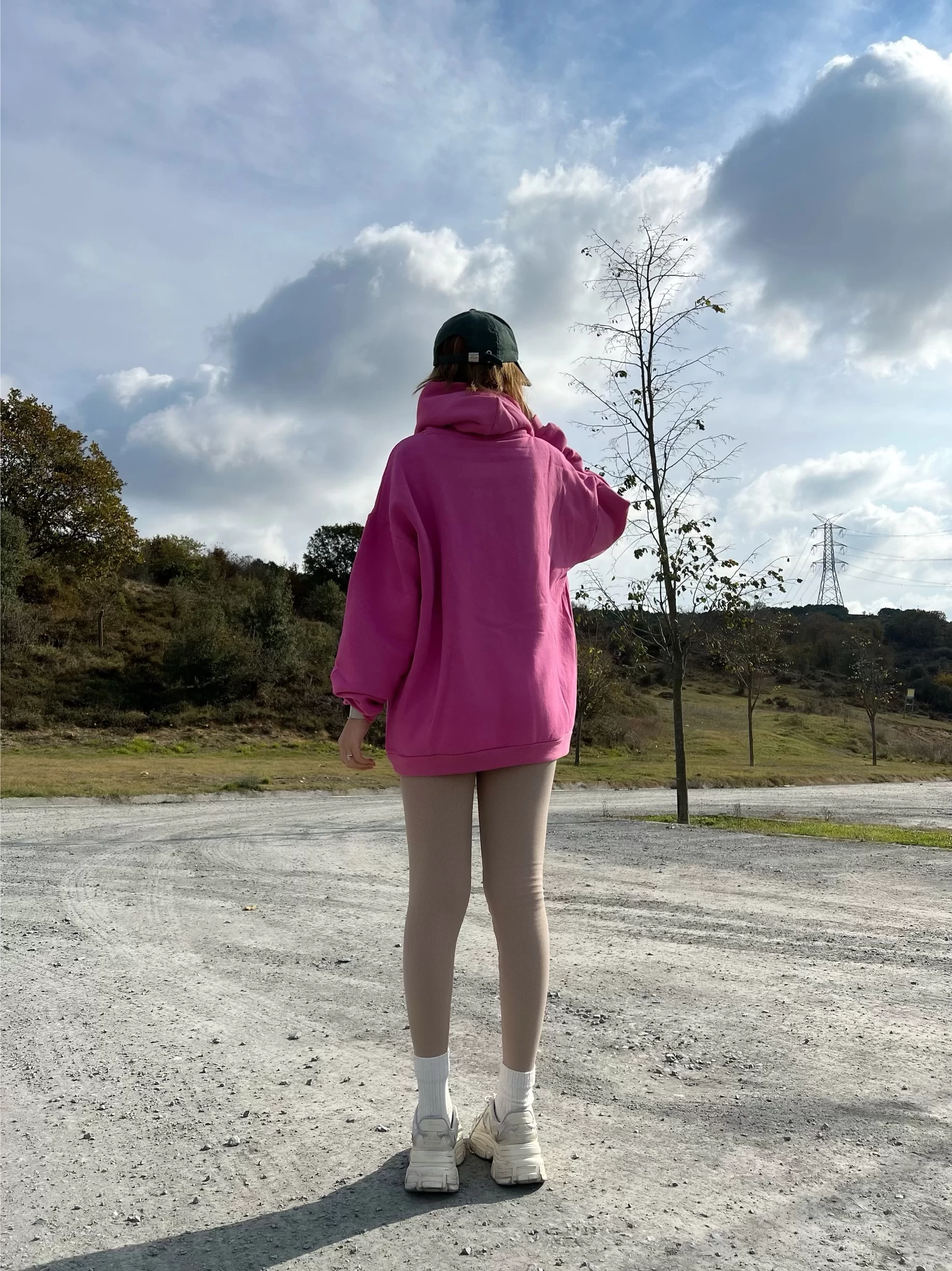 Oversize Pembe Kapüşonlu Sweat