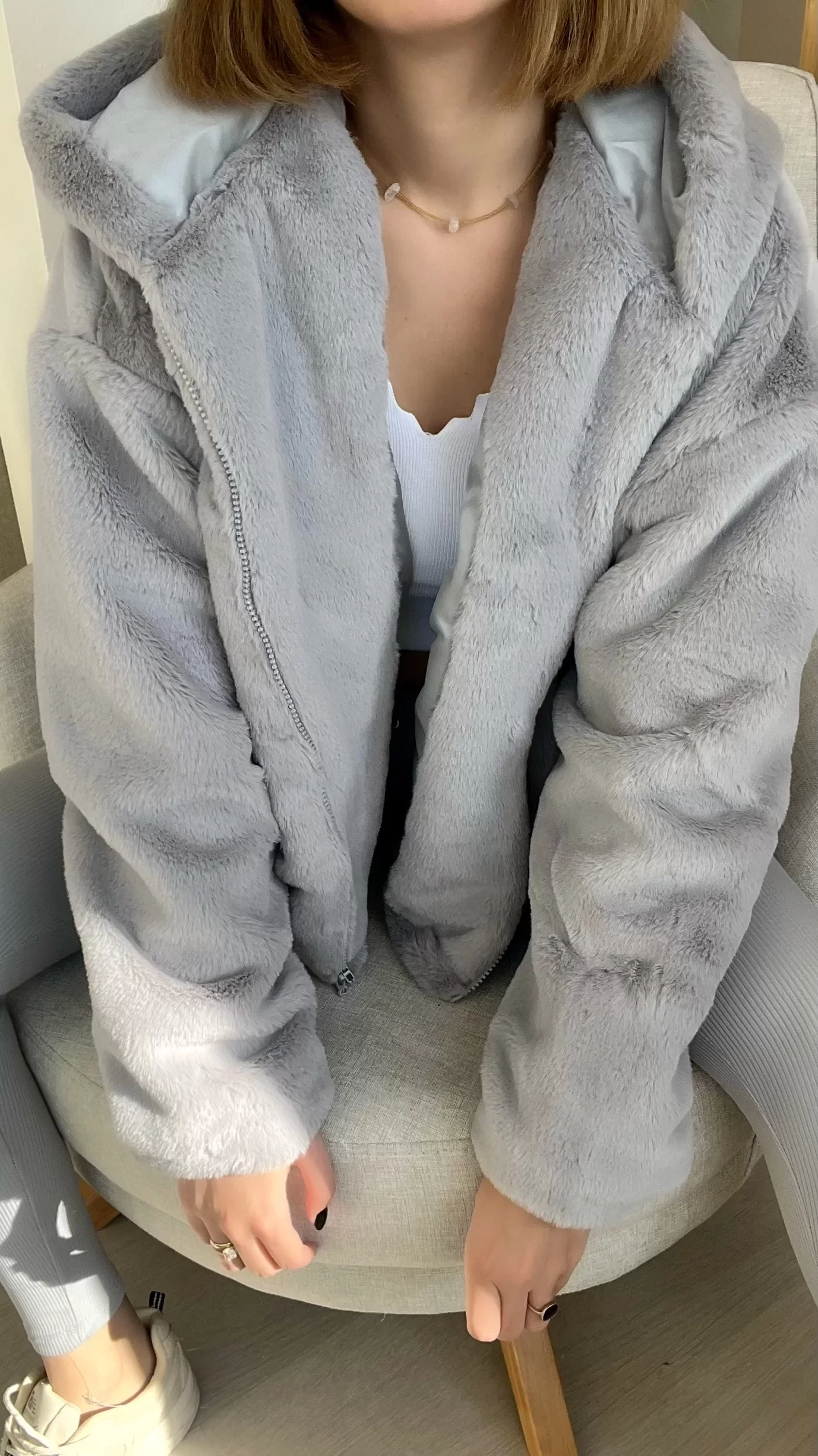 Peluş Tüylü Ceket Gri