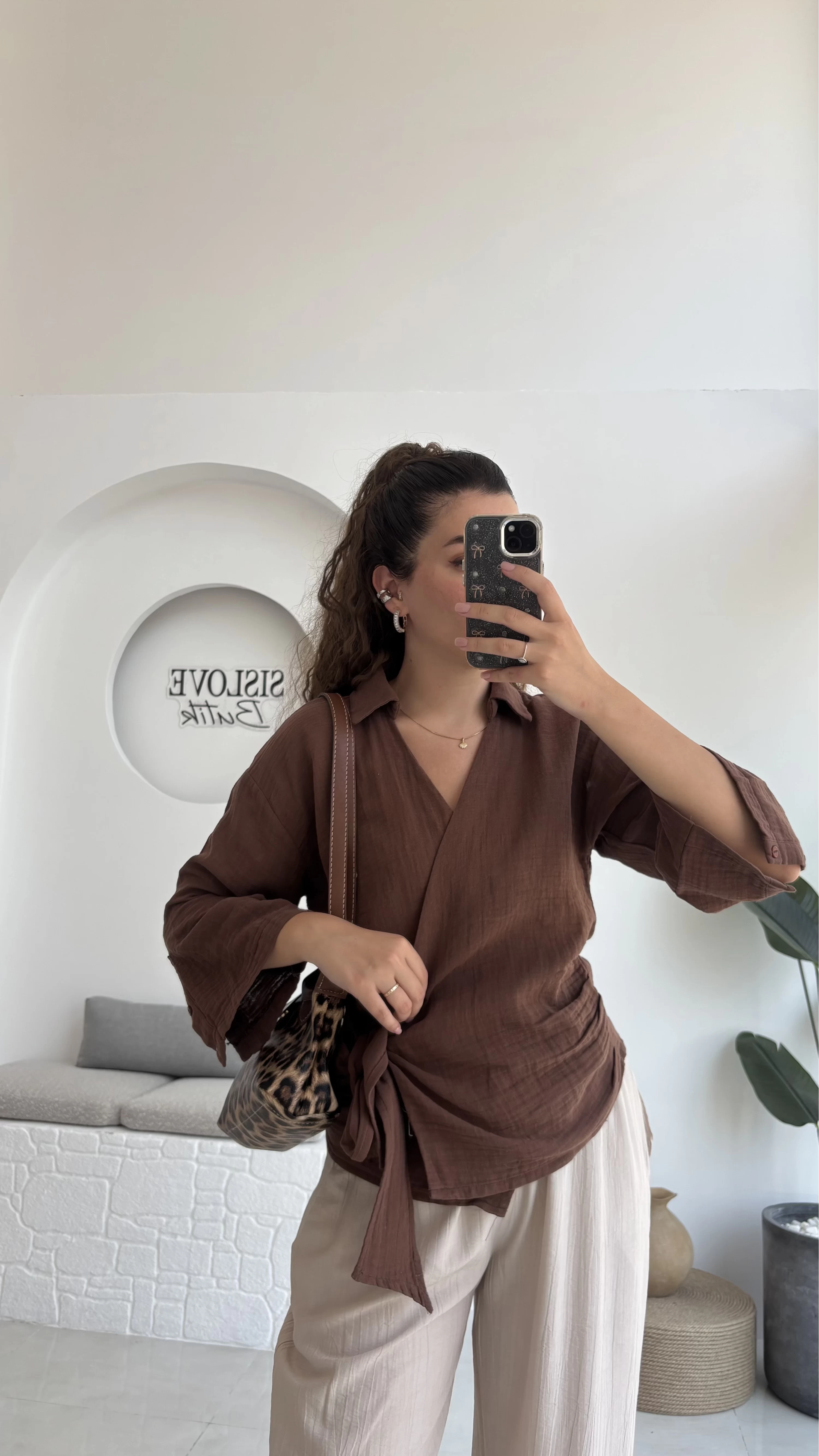 7017 - Vanilla Müslin Kimono - Kahverengi