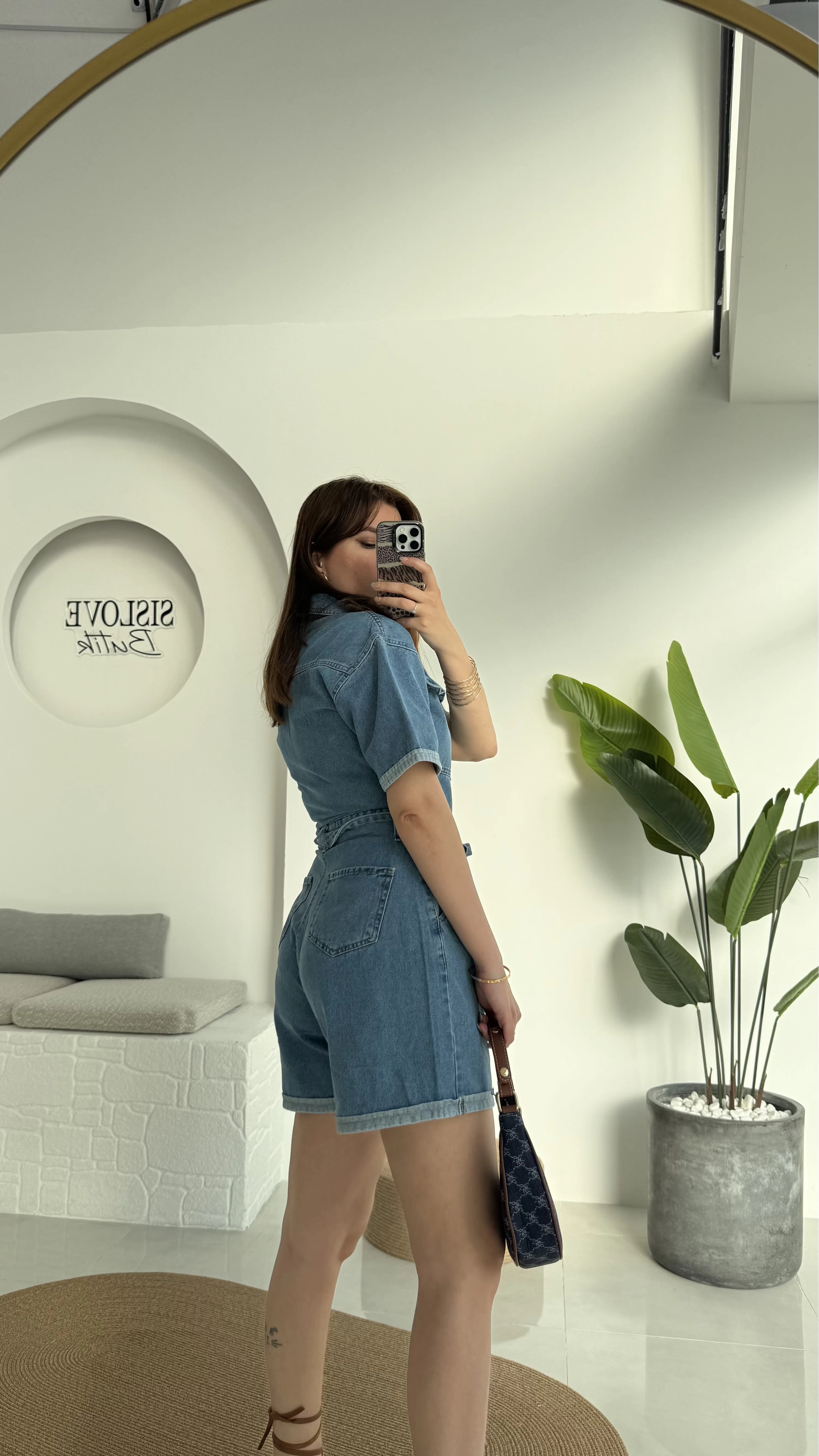 Açık Mavi Kısa Şort Denim Tulum