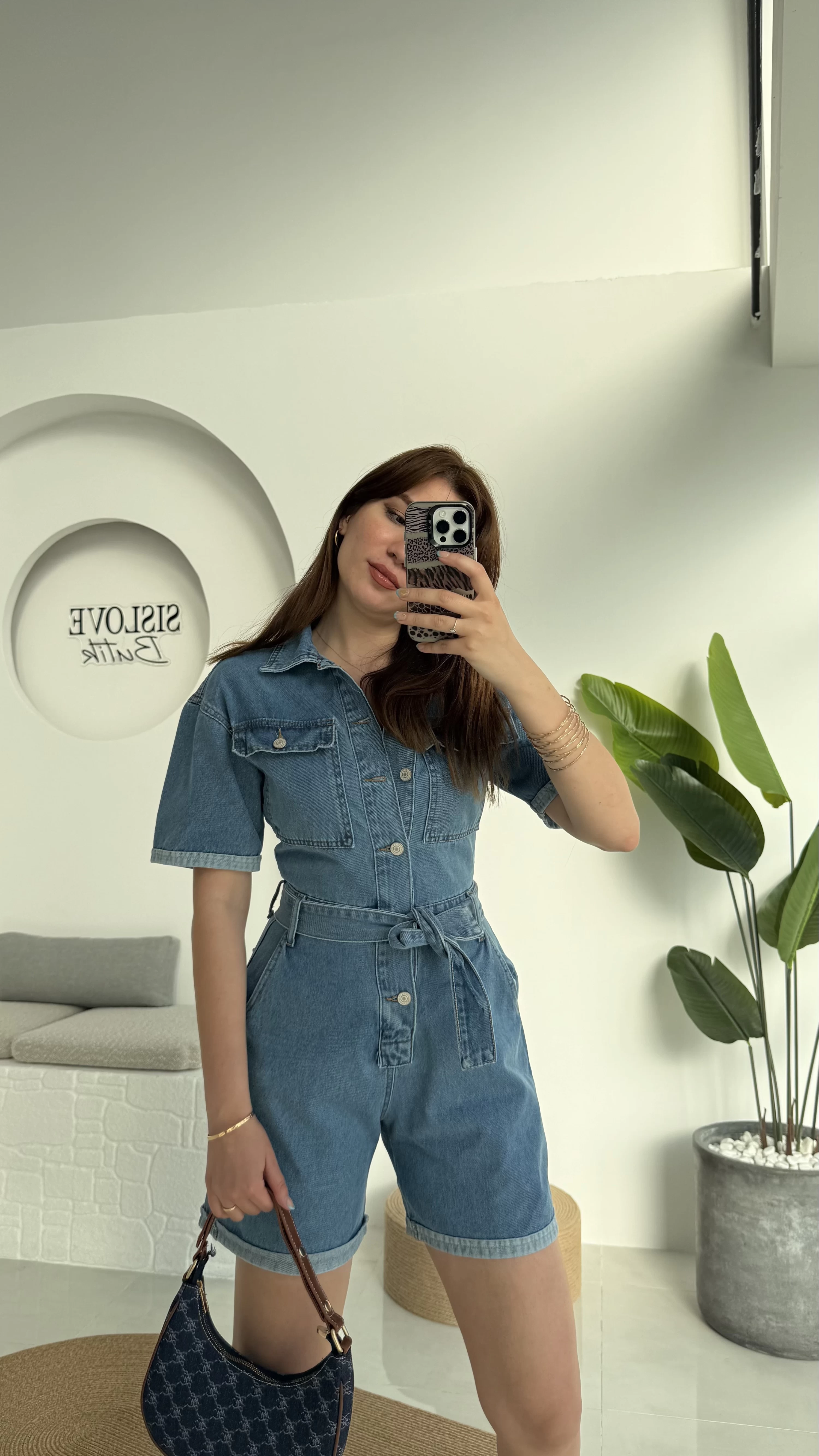 Açık Mavi Kısa Şort Denim Tulum