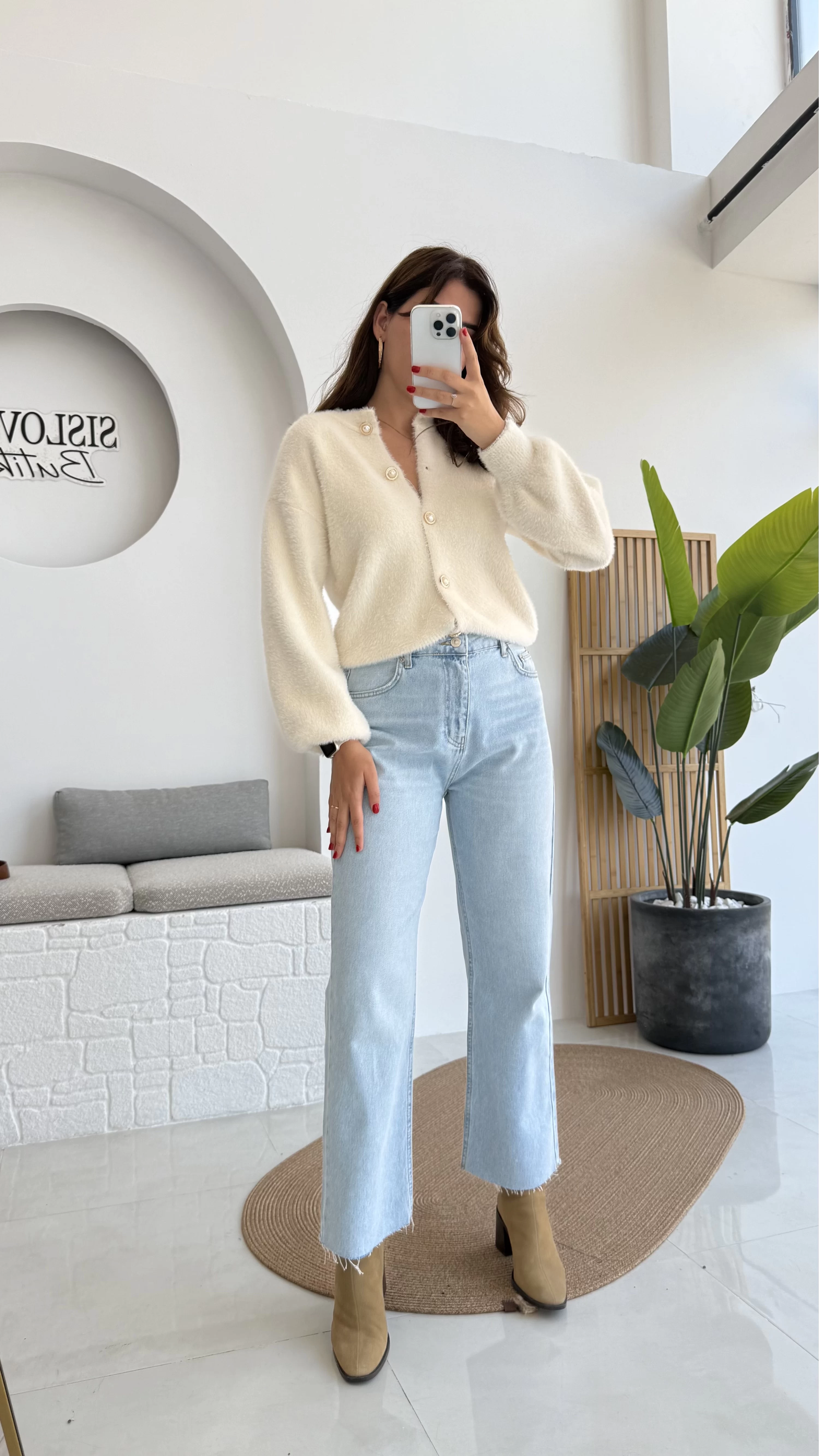 Açık Mavi Yüksek Bel Wide Leg Jean Pantolon - Kod: 1019