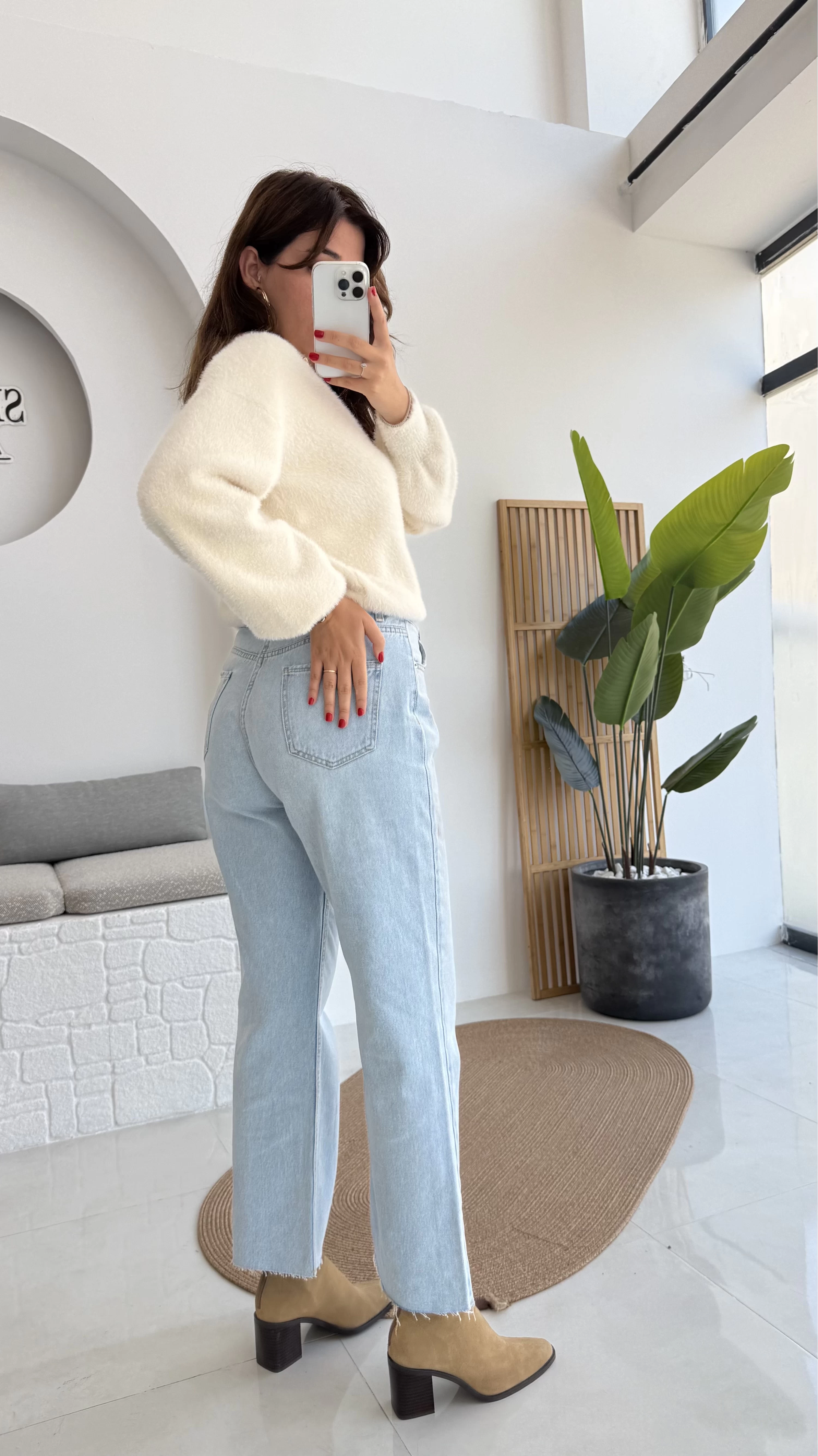 Açık Mavi Yüksek Bel Wide Leg Jean Pantolon - Kod: 1019
