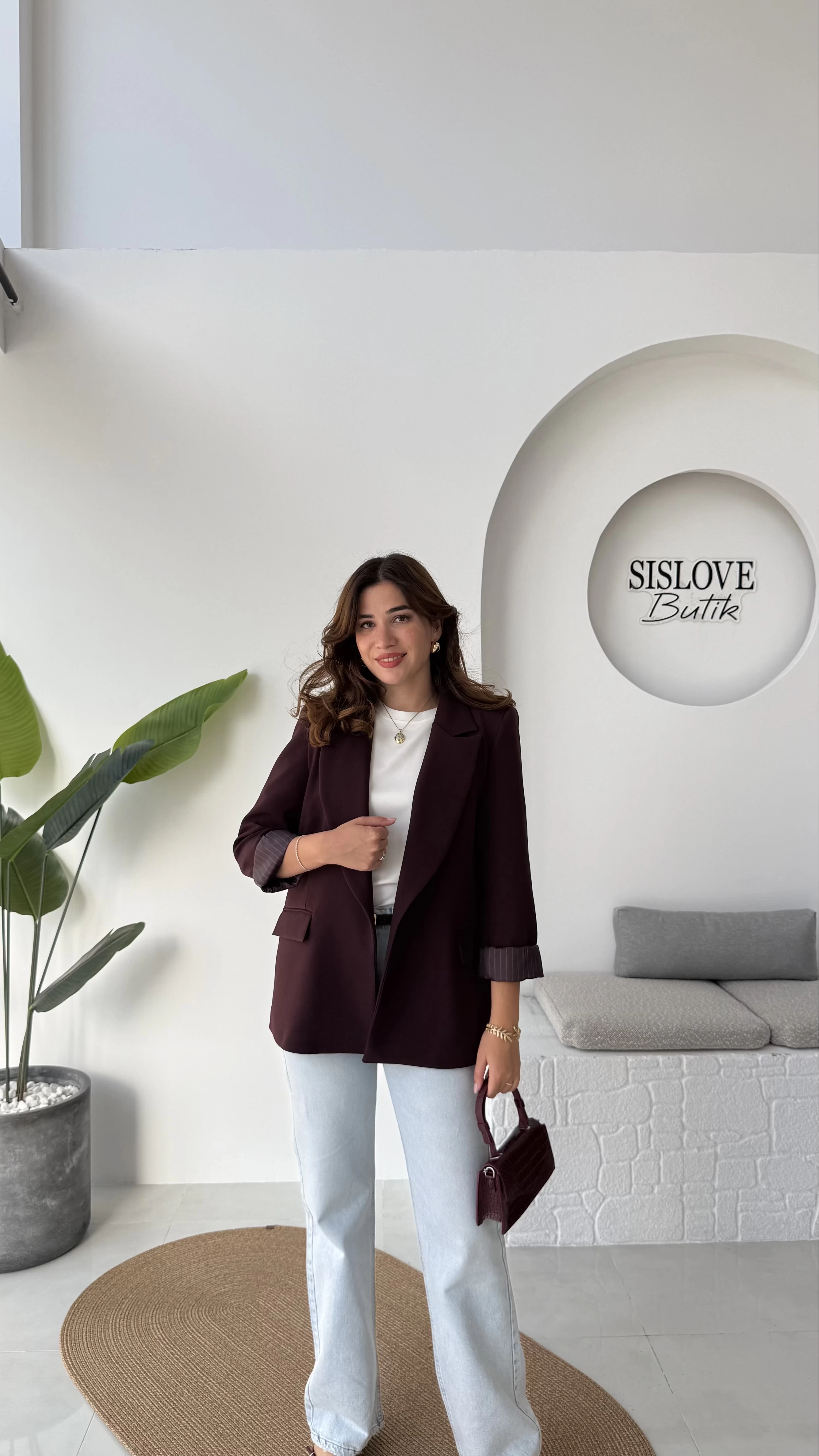 Addison Çizgi Detay Blazer Ceket - Bordo - Kod: 7560