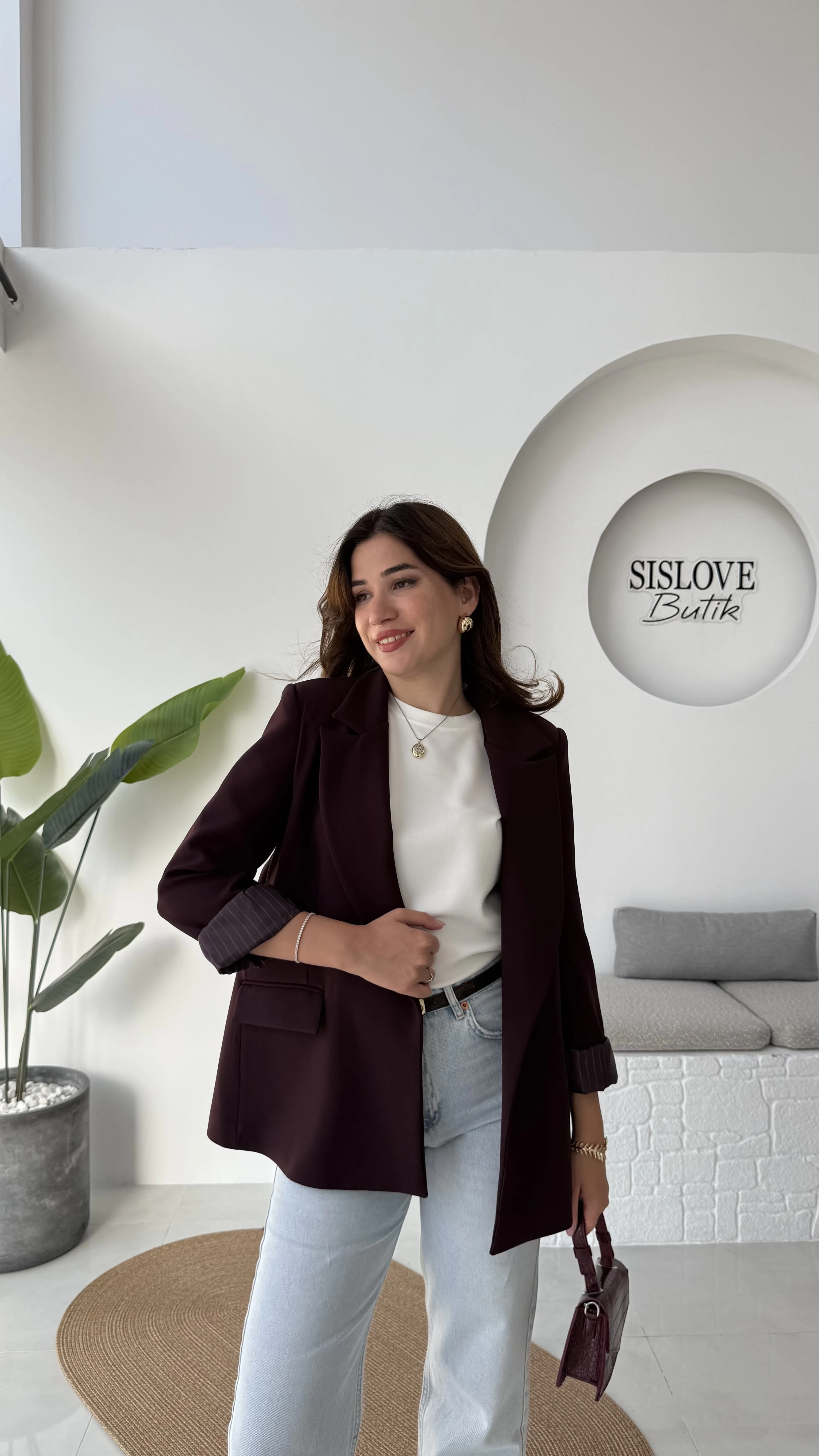 Addison Çizgi Detay Blazer Ceket - Bordo - Kod: 7560