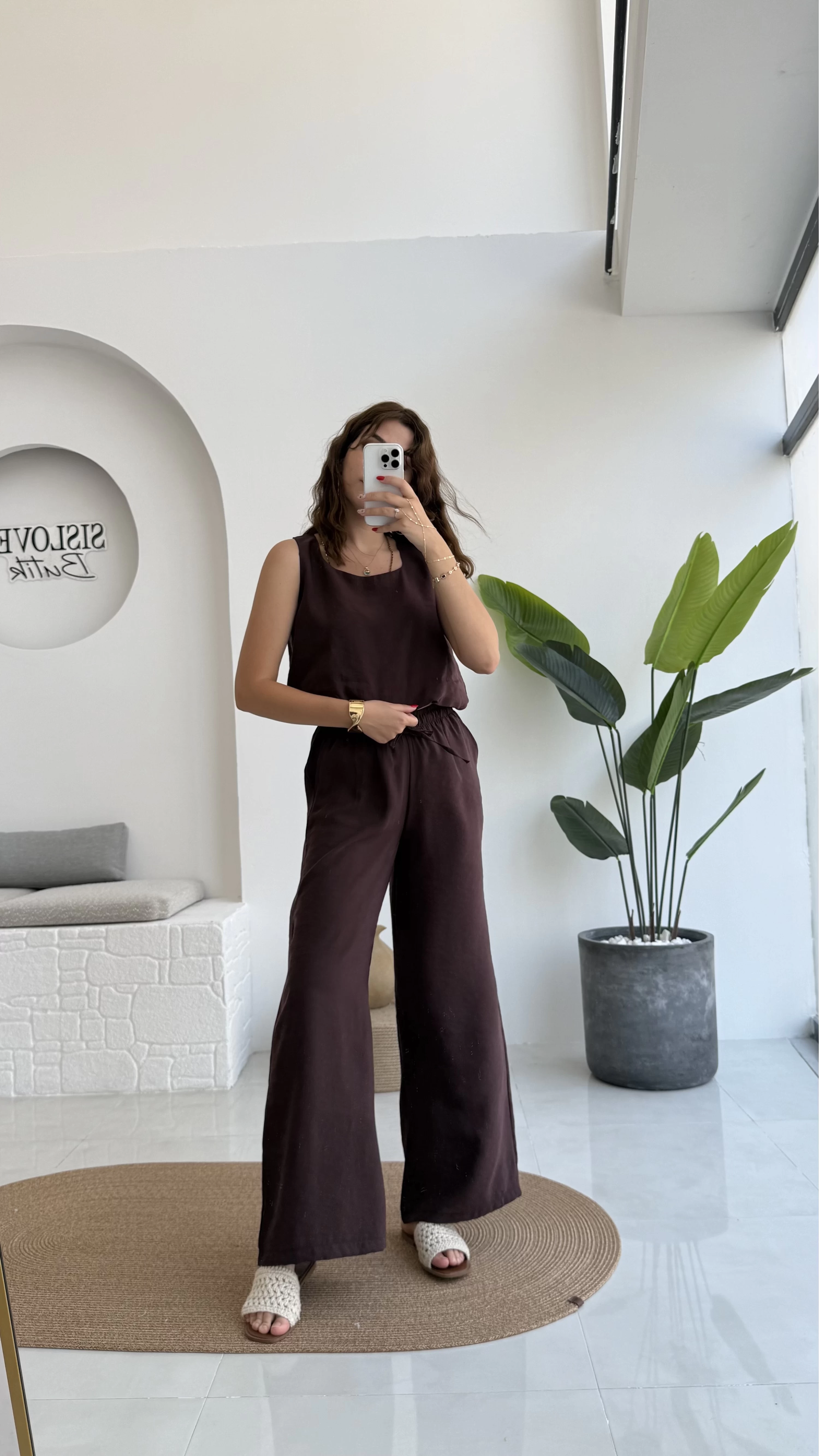 Alex Beli Lastik Detay Modal Takım - Bordo Kahverengi - 8013