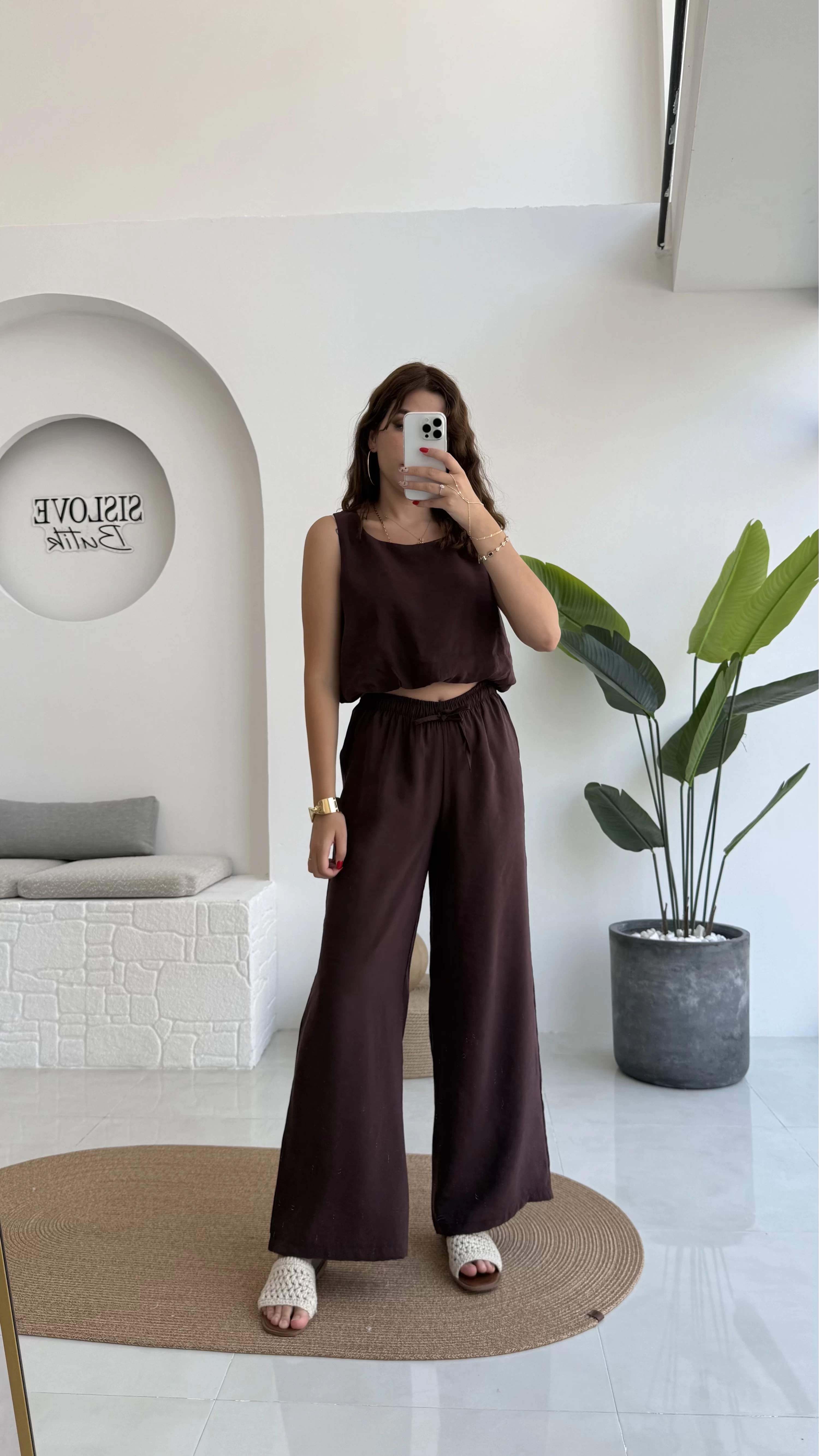 Alex Beli Lastik Detay Modal Takım - Bordo Kahverengi - 8013