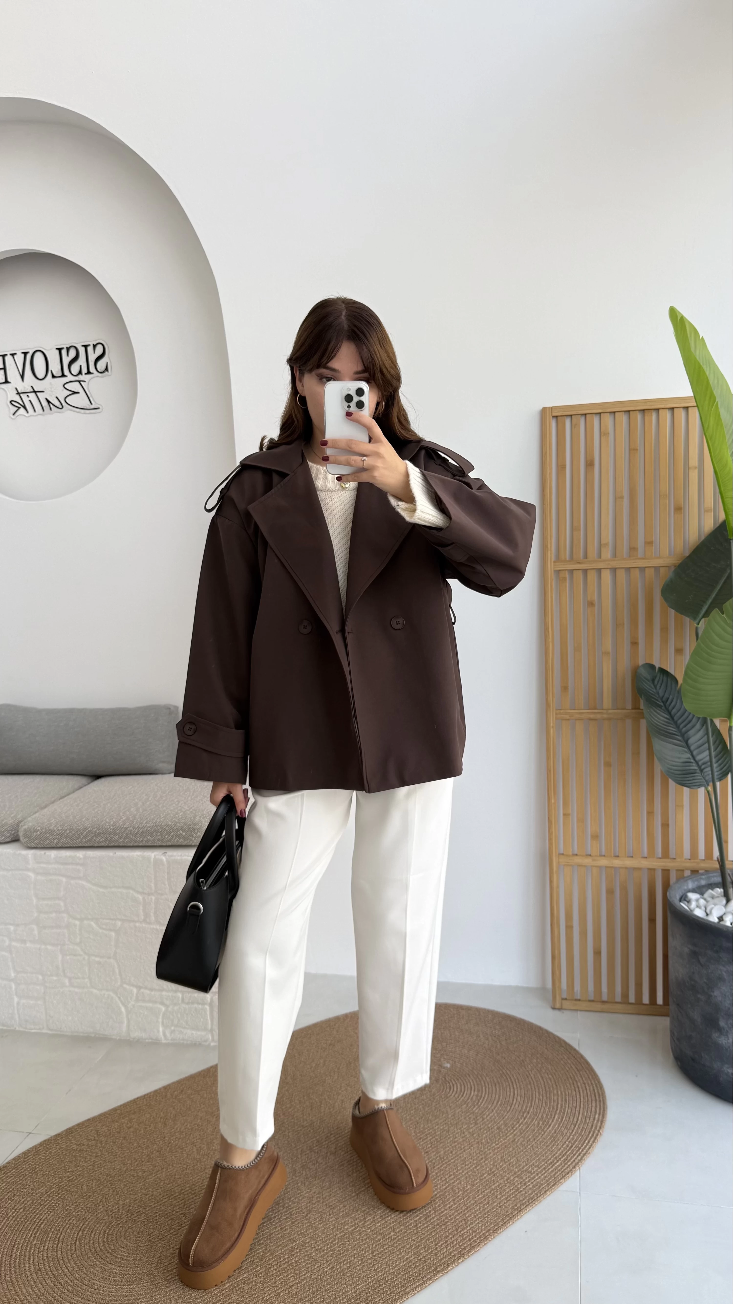 Anastasia Kuşaklı Kısa Trençkot - Kahve - Kod: 9609