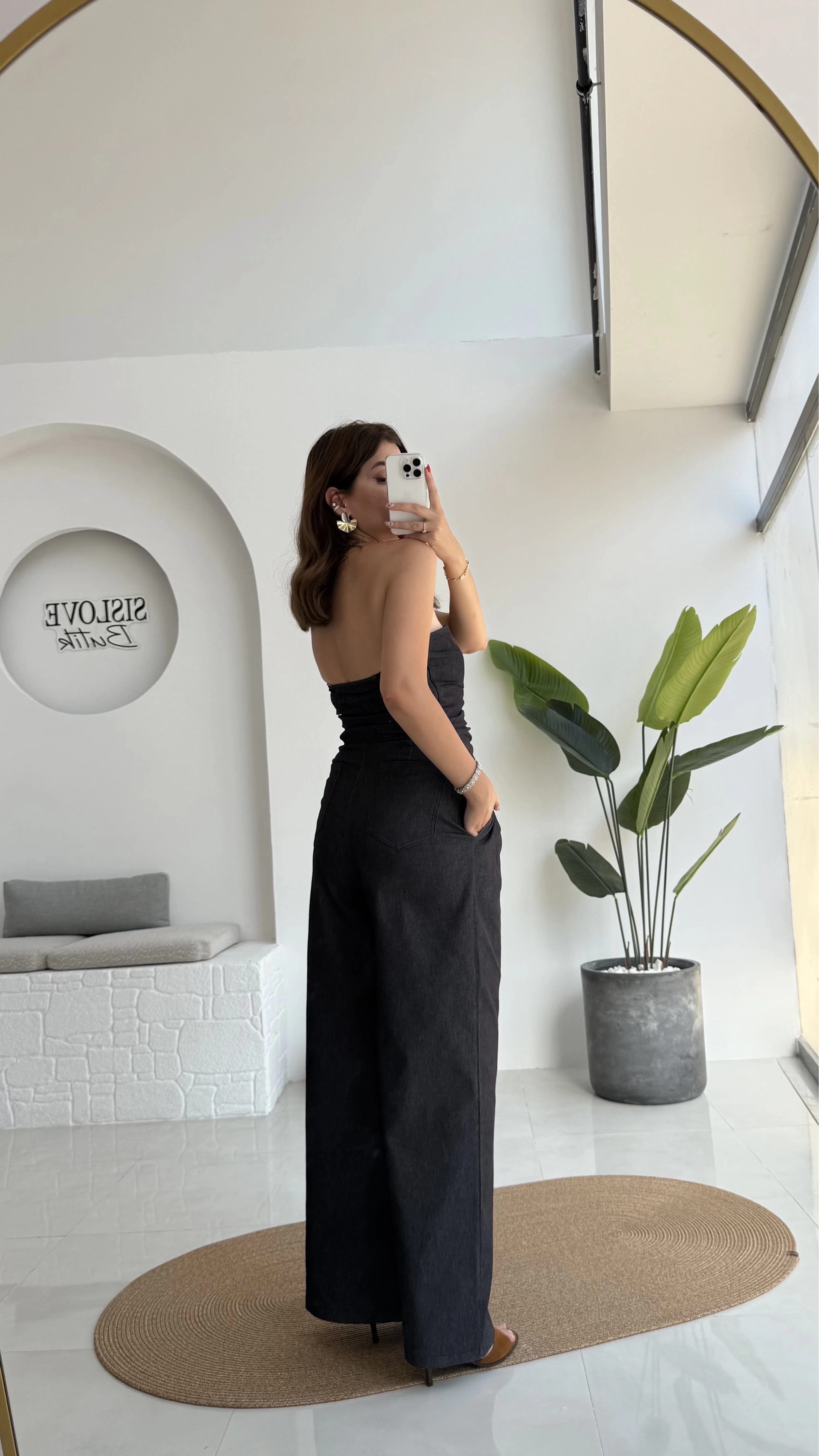 Angela Denim Straplez Bluz Pantolon Takım - 2025148