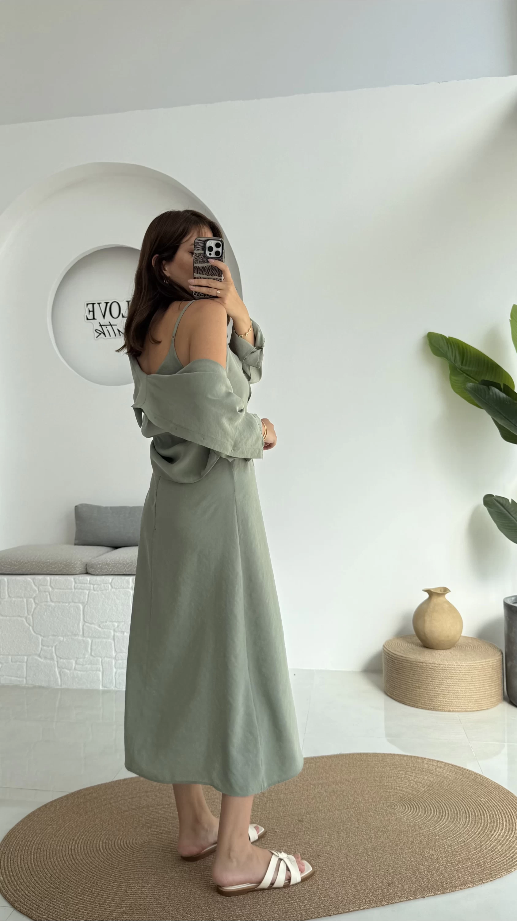 Askılı Gömlek Elbise Takım - 51153 - Çağla Yeşili
