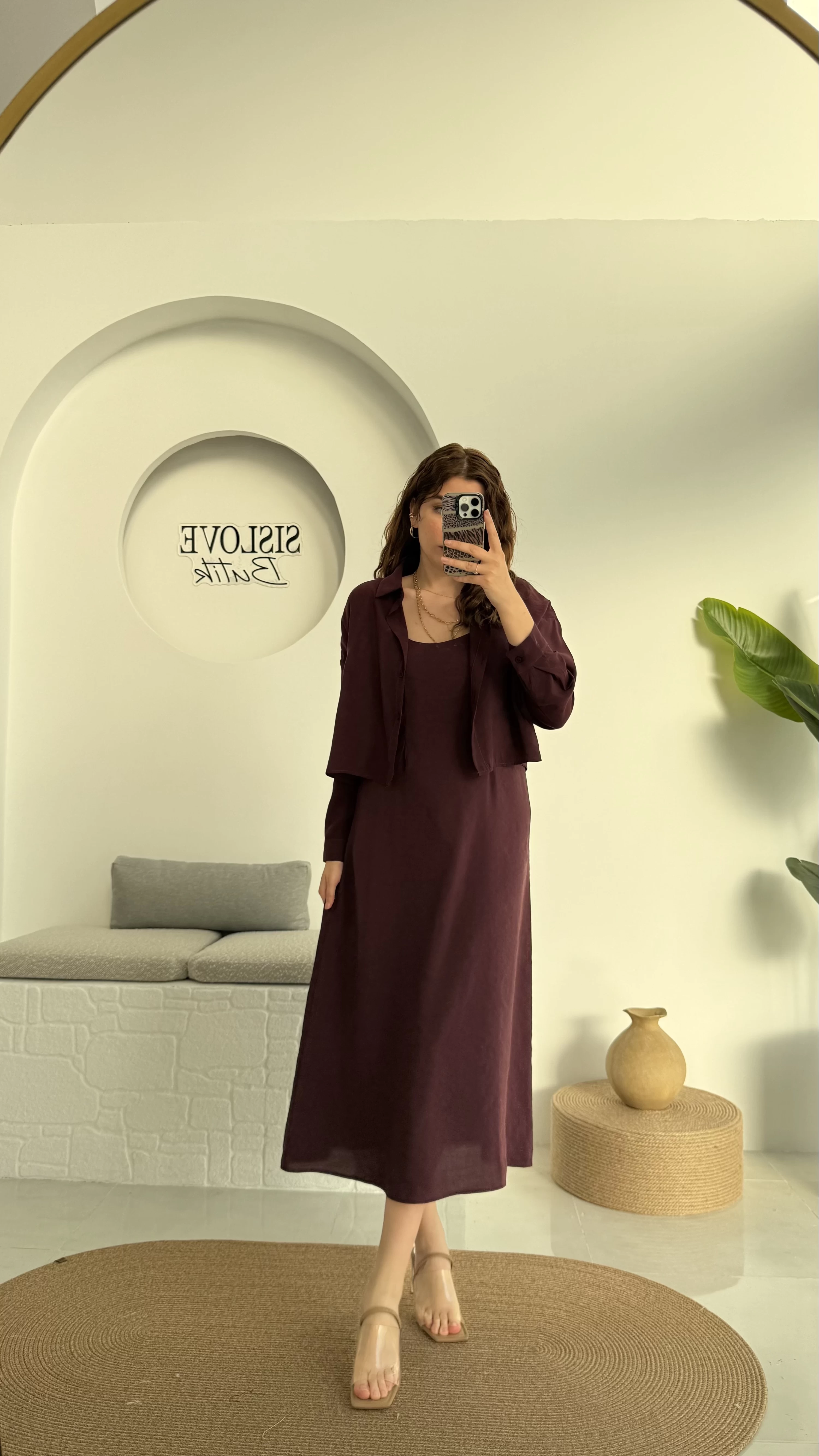 Askılı Gömlek Elbise Takım - 51153 - Mürdüm
