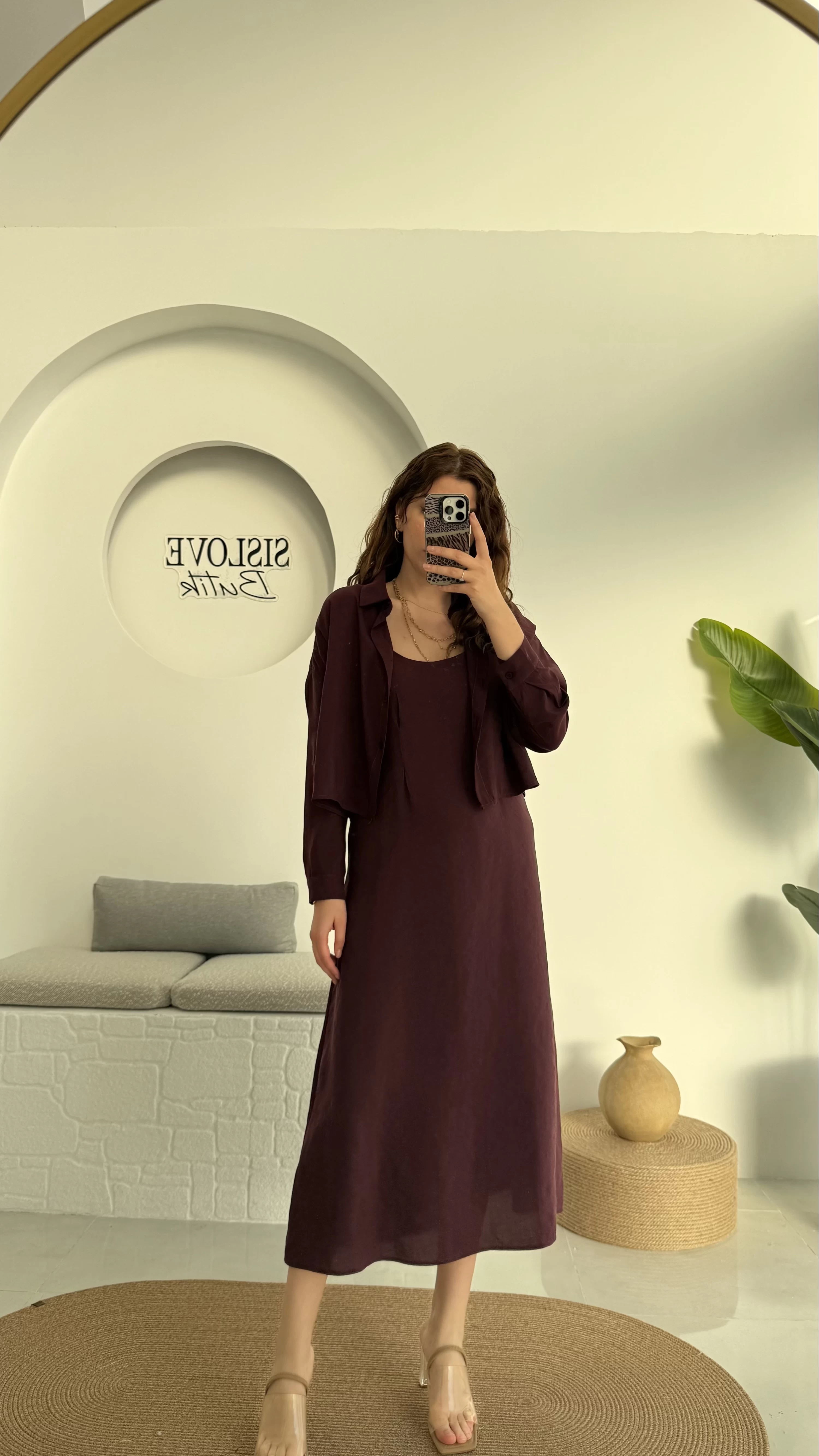 Askılı Gömlek Elbise Takım - 51153 - Mürdüm