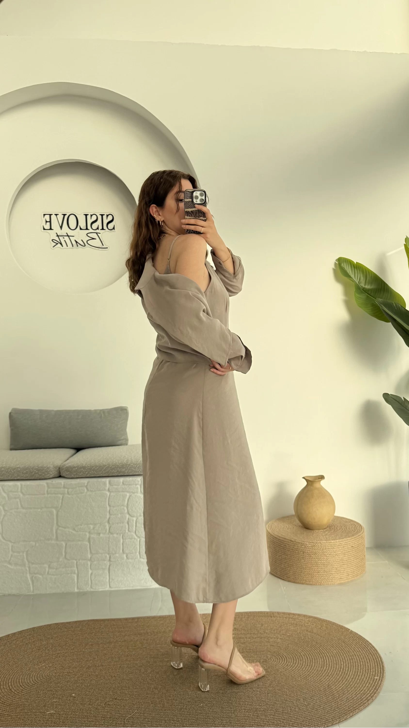 Askılı Gömlek Elbise Takım - 51153 - Vizon
