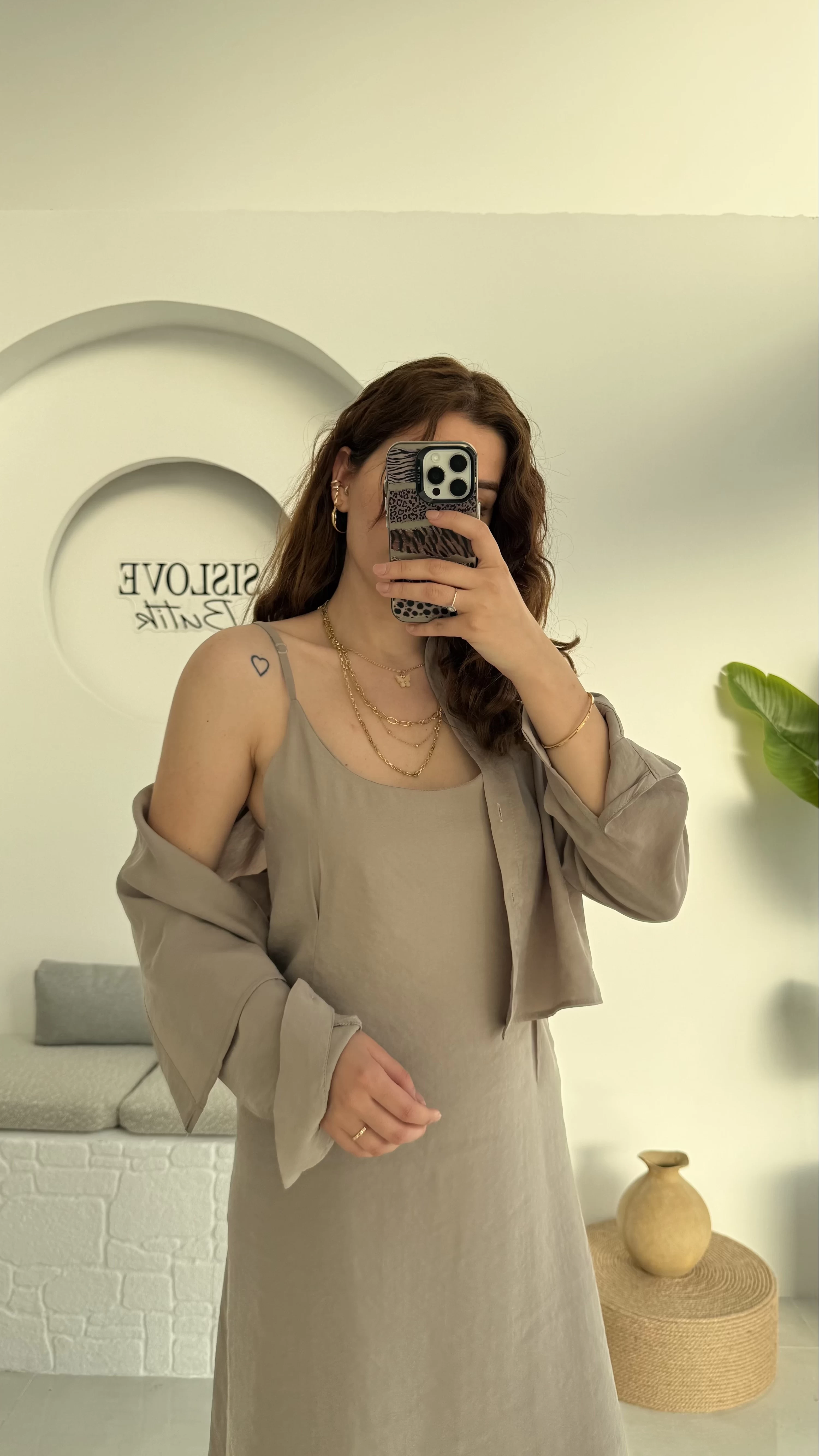 Askılı Gömlek Elbise Takım - 51153 - Vizon