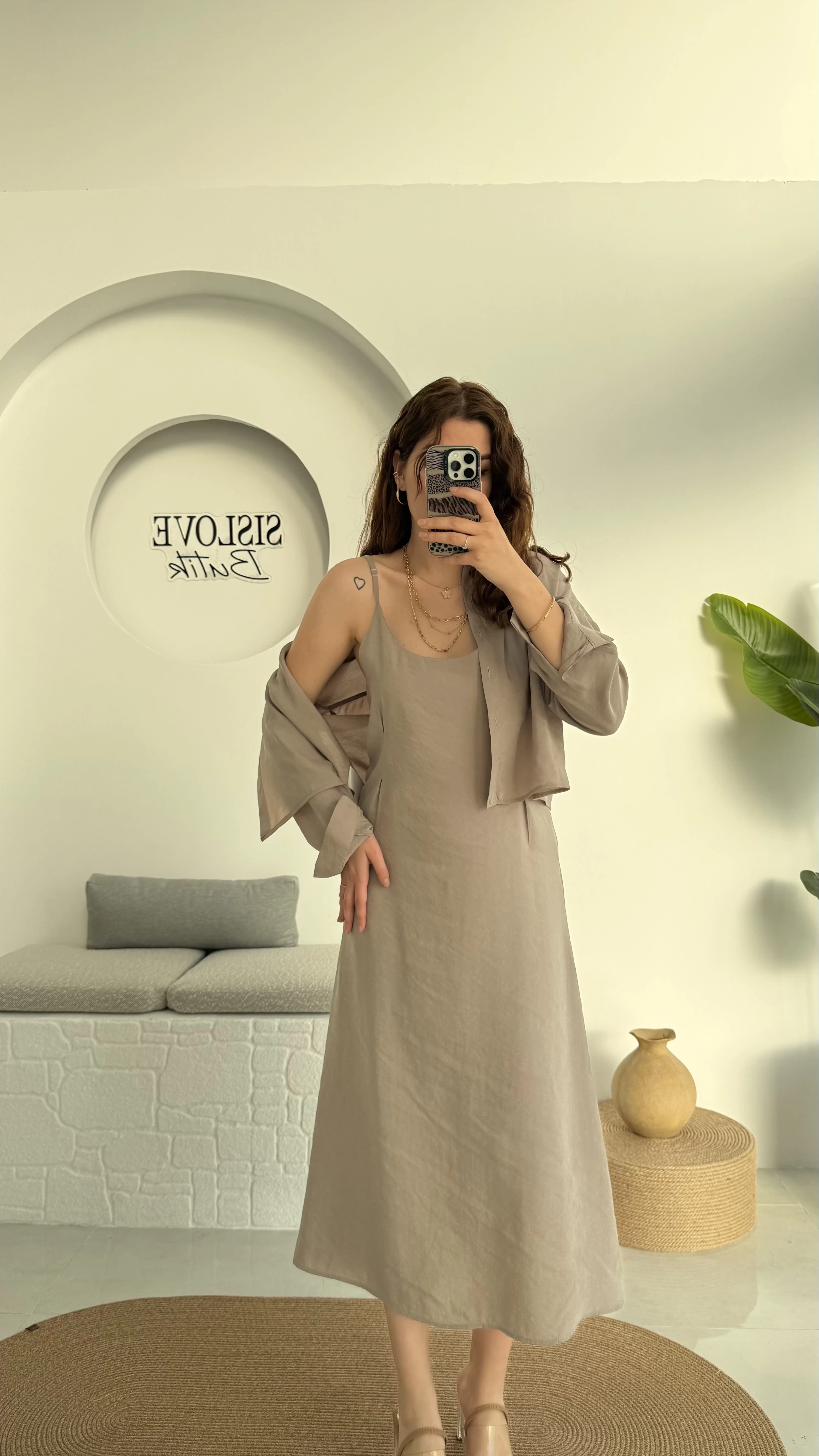 Askılı Gömlek Elbise Takım - 51153 - Vizon