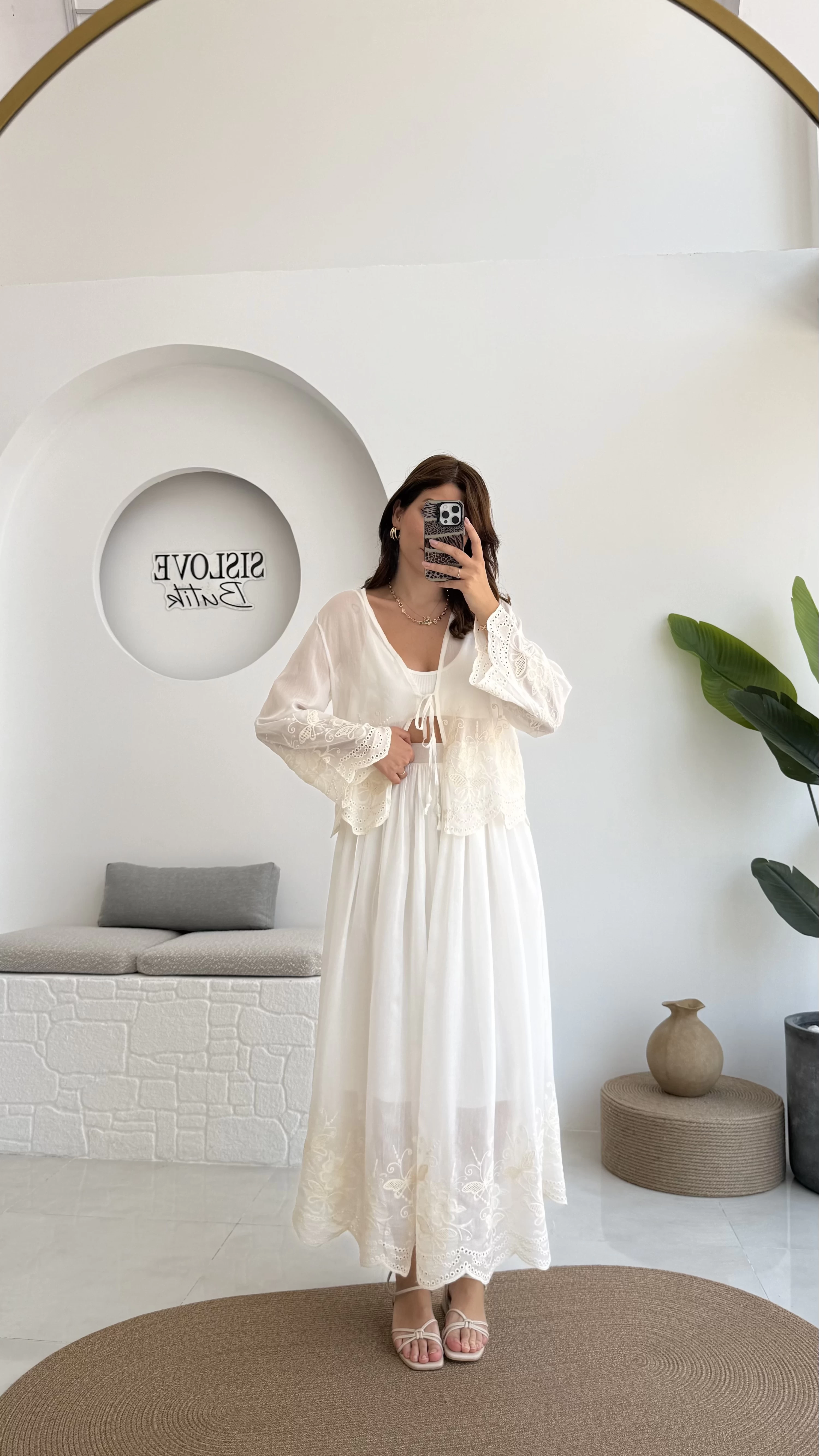 Bahar Çiçek İşlemeli Kimono Etek Takım - 8007