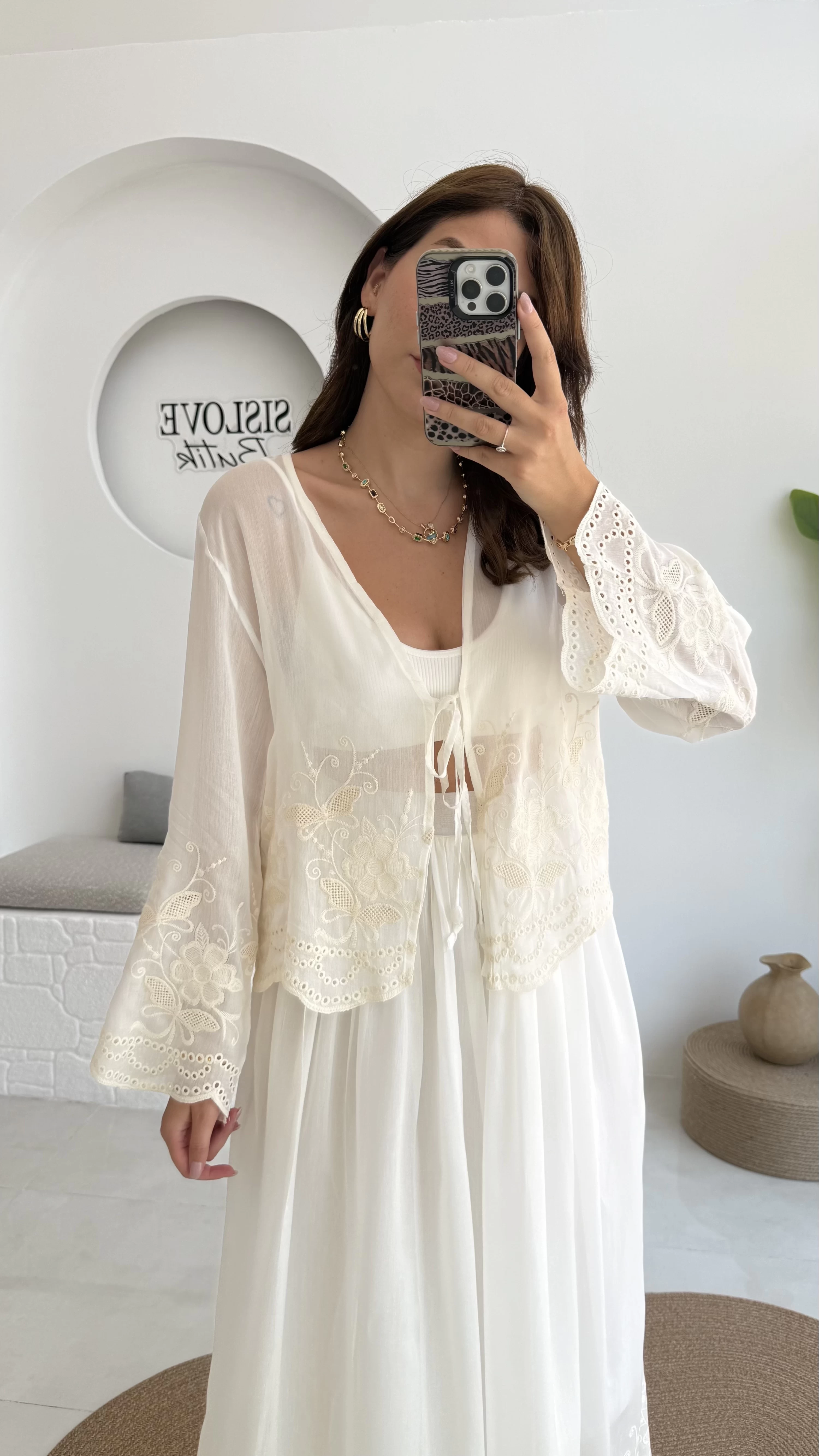 Bahar Çiçek İşlemeli Kimono Etek Takım - 8007