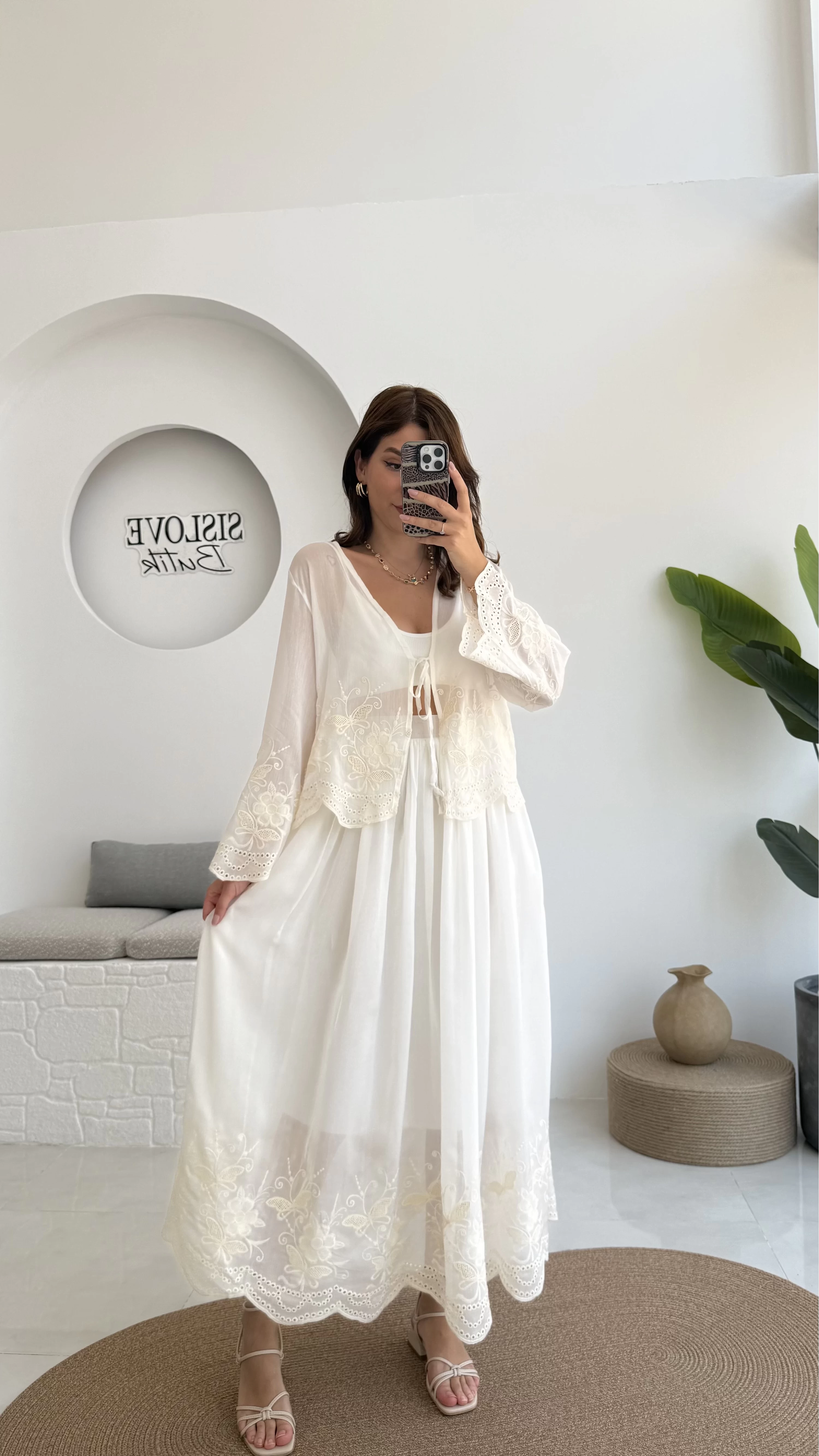 Bahar Çiçek İşlemeli Kimono Etek Takım - 8007