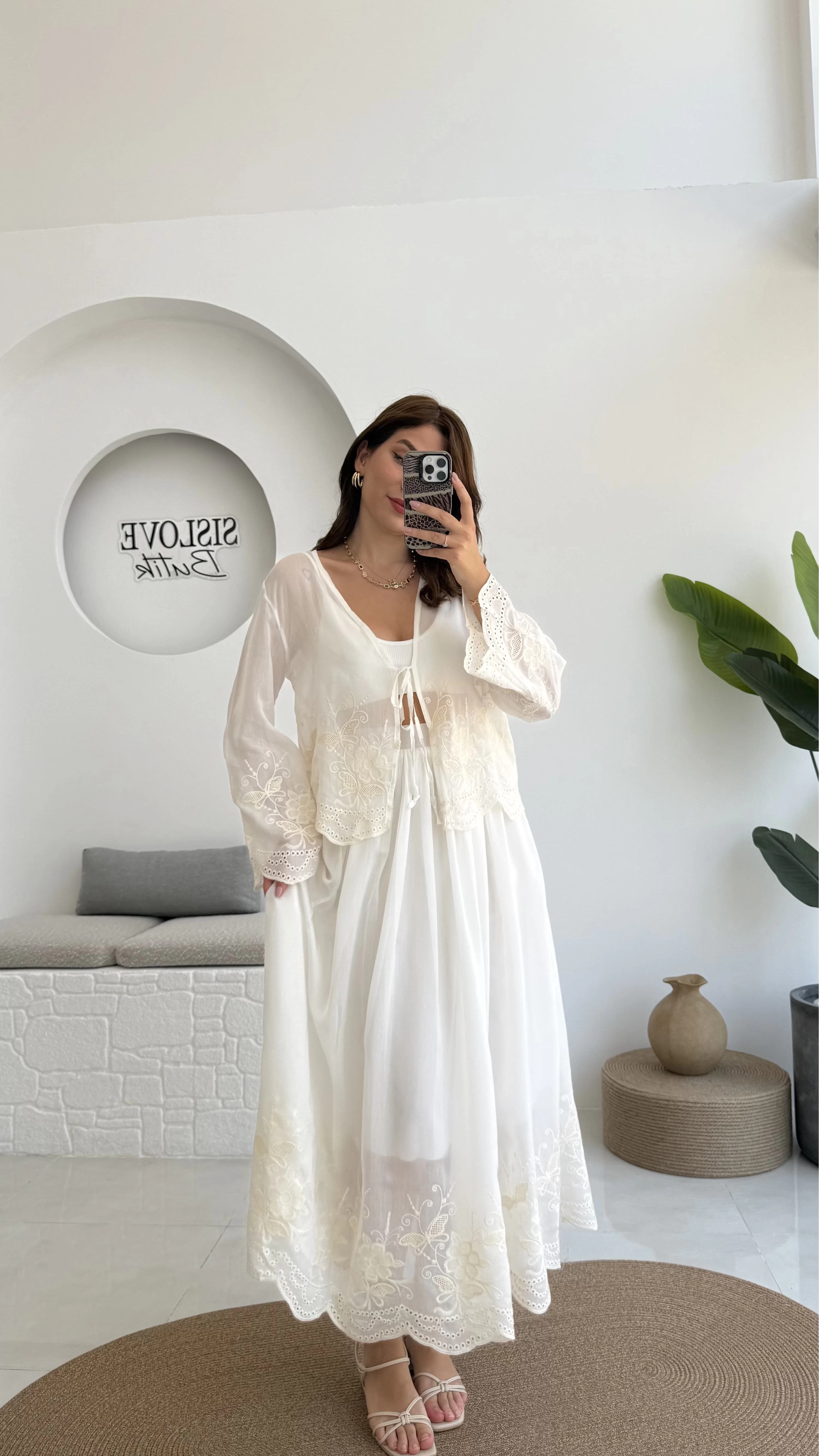 Bahar Çiçek İşlemeli Kimono Etek Takım - 8007