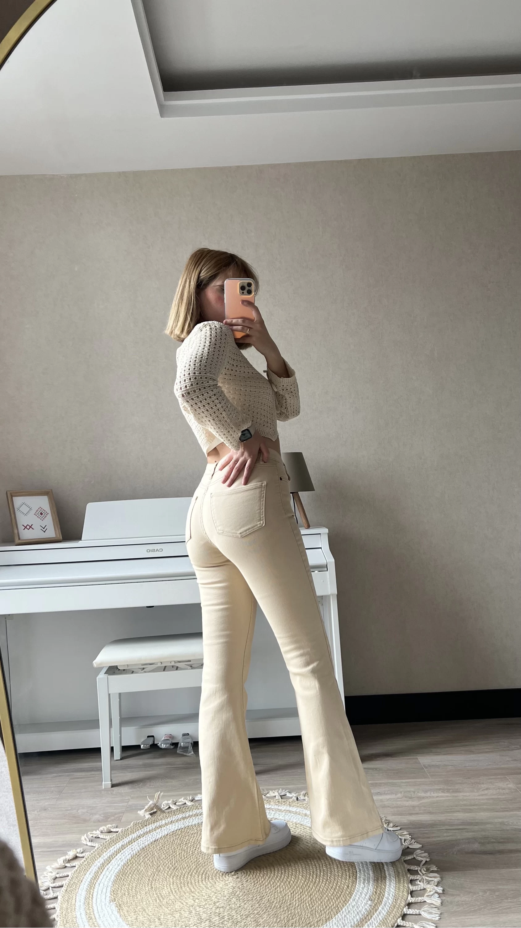 Bej Likralı İspanyol Jean