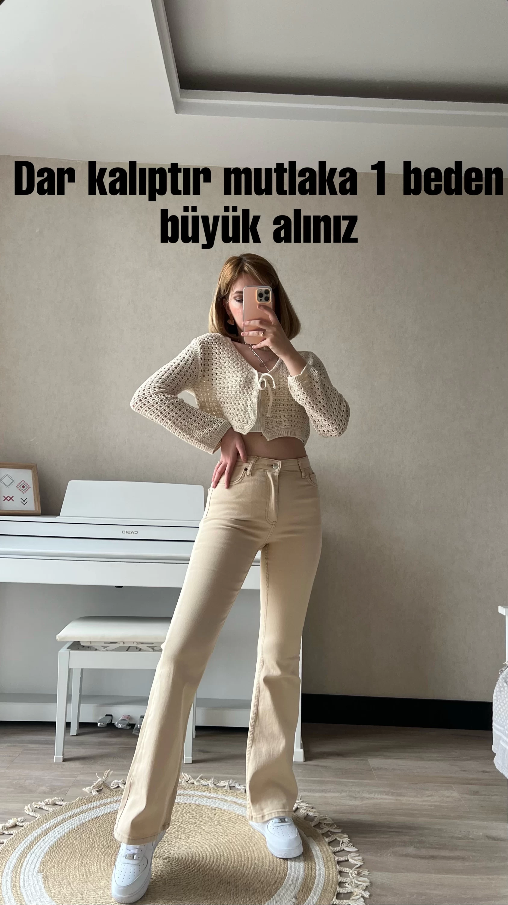 Bej Likralı İspanyol Jean
