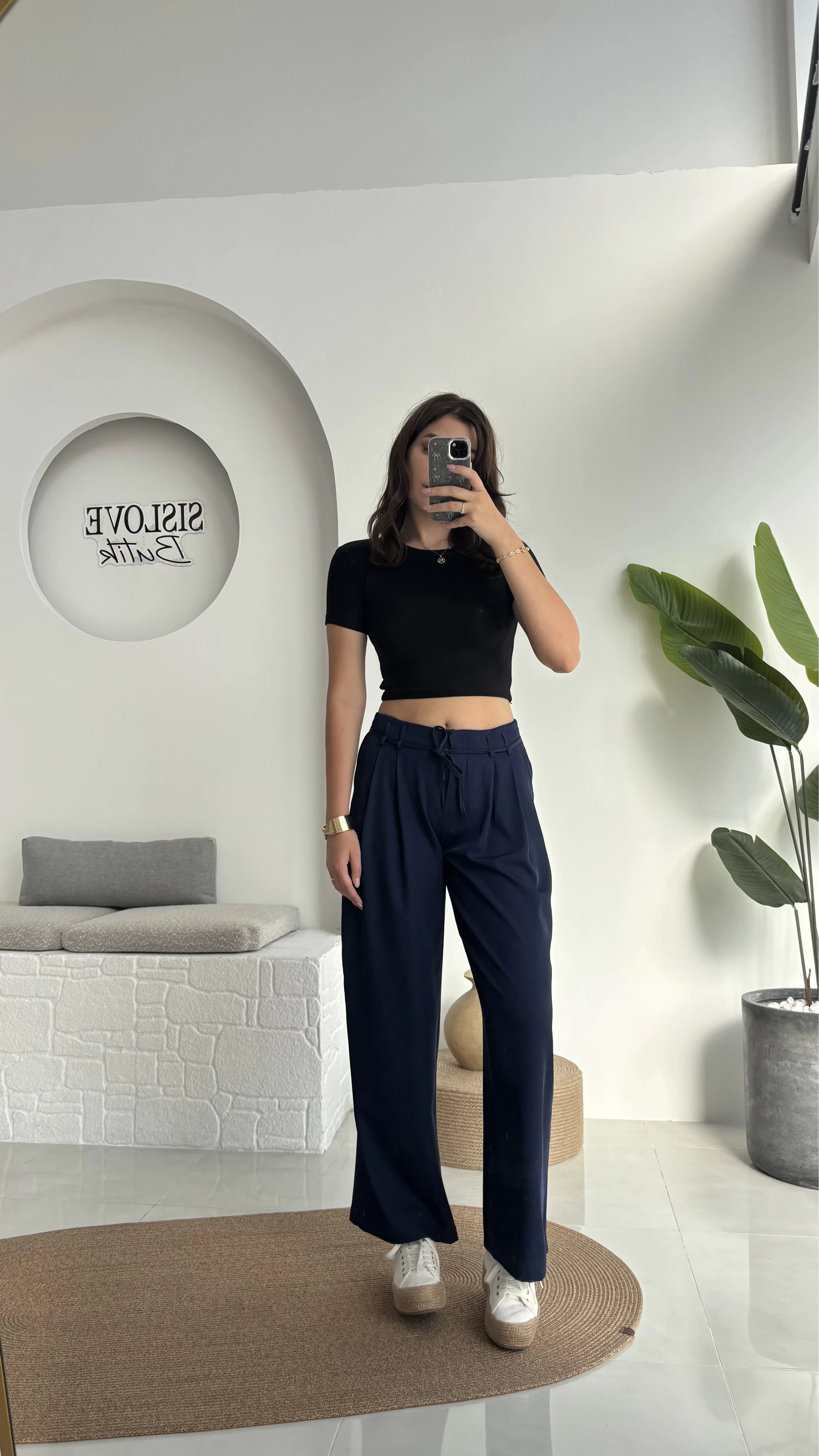 Beli İpli Pantolon - Lacivert - 4019