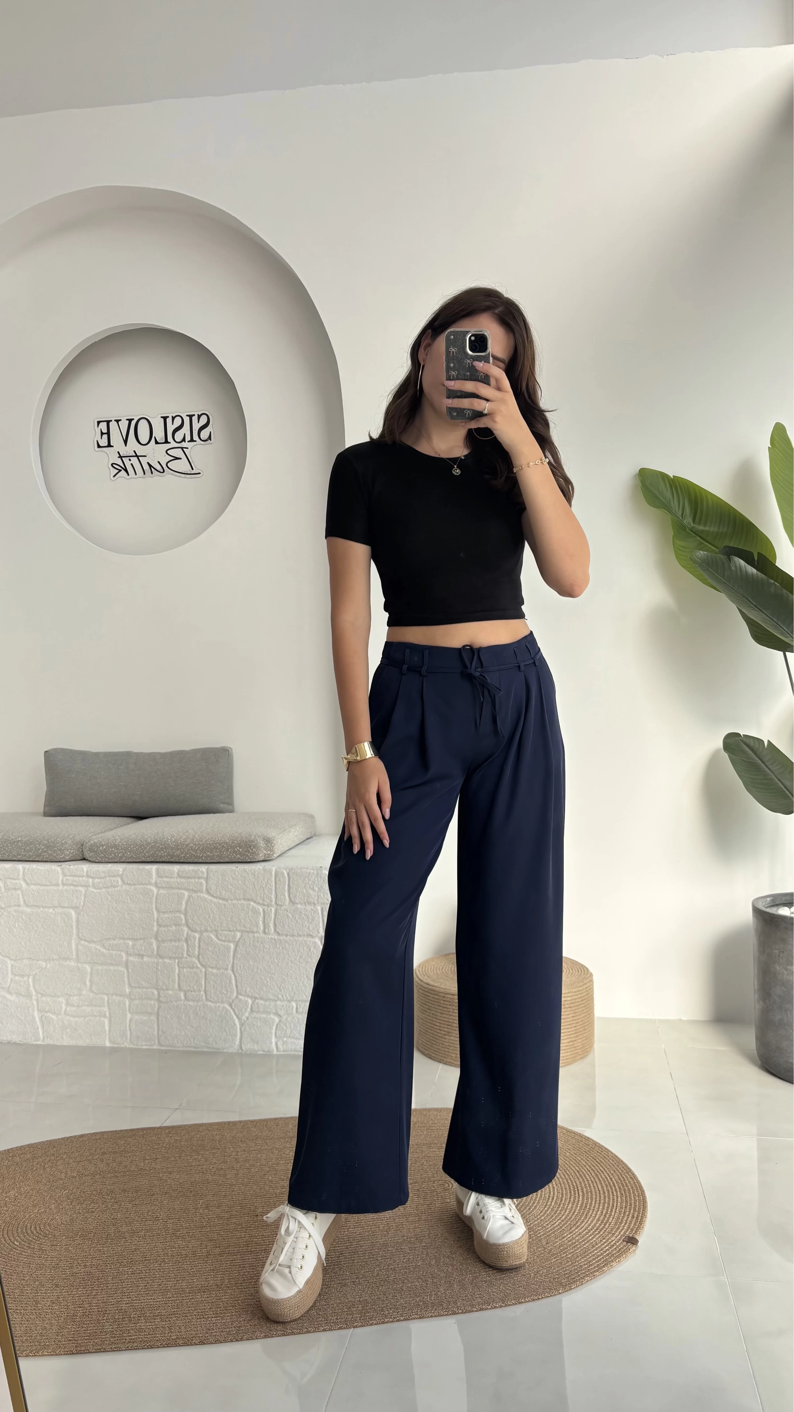 Beli İpli Pantolon - Lacivert - 4019