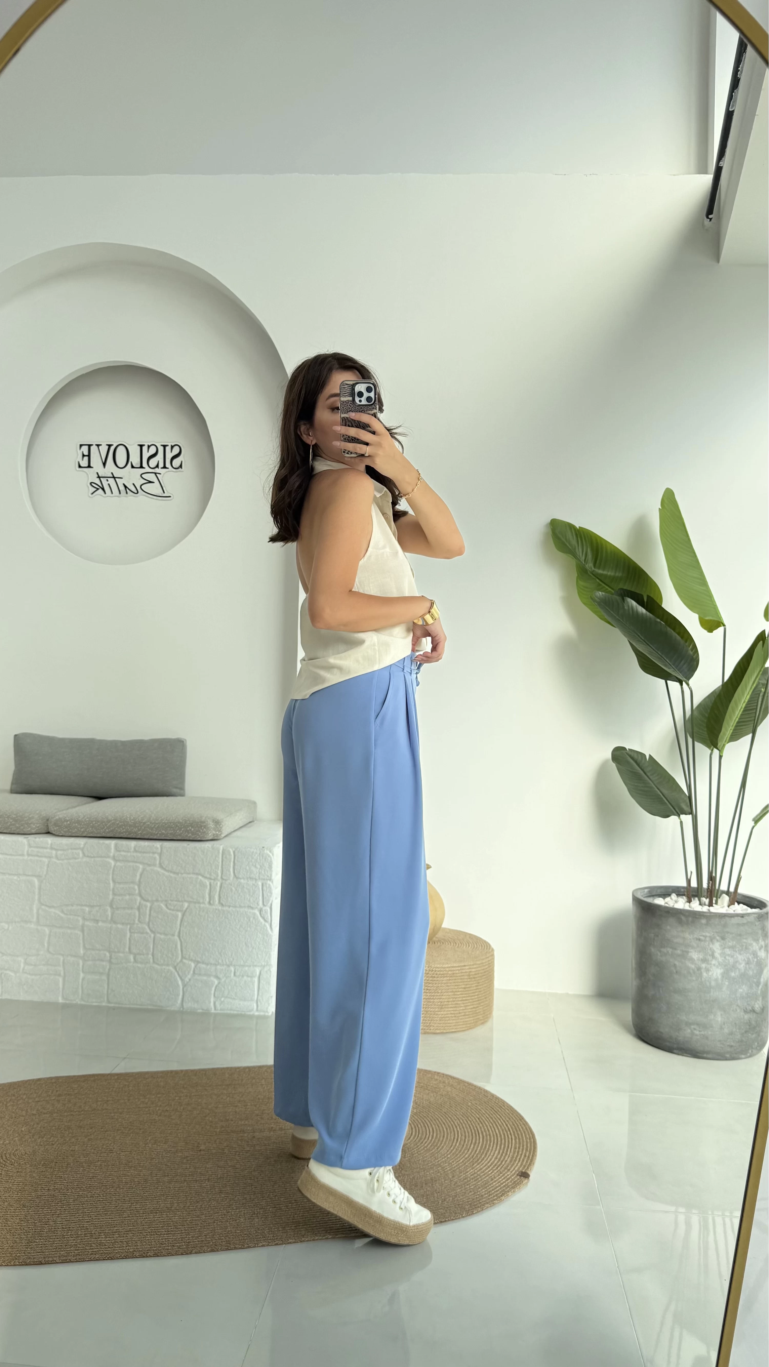 Beli İpli Pantolon - Mavi - 4019