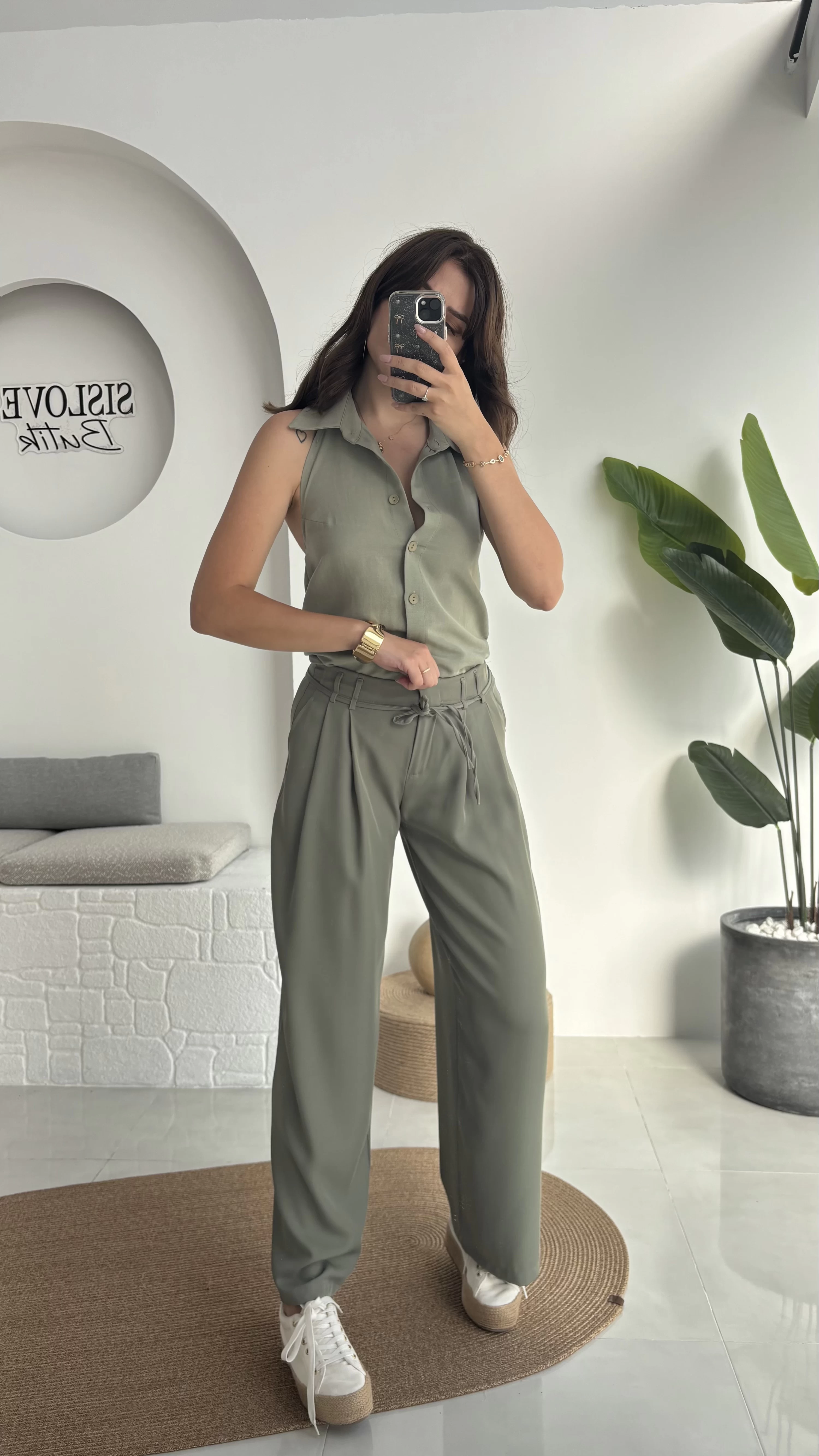 Beli İpli Pantolon - Yeşil - 4019