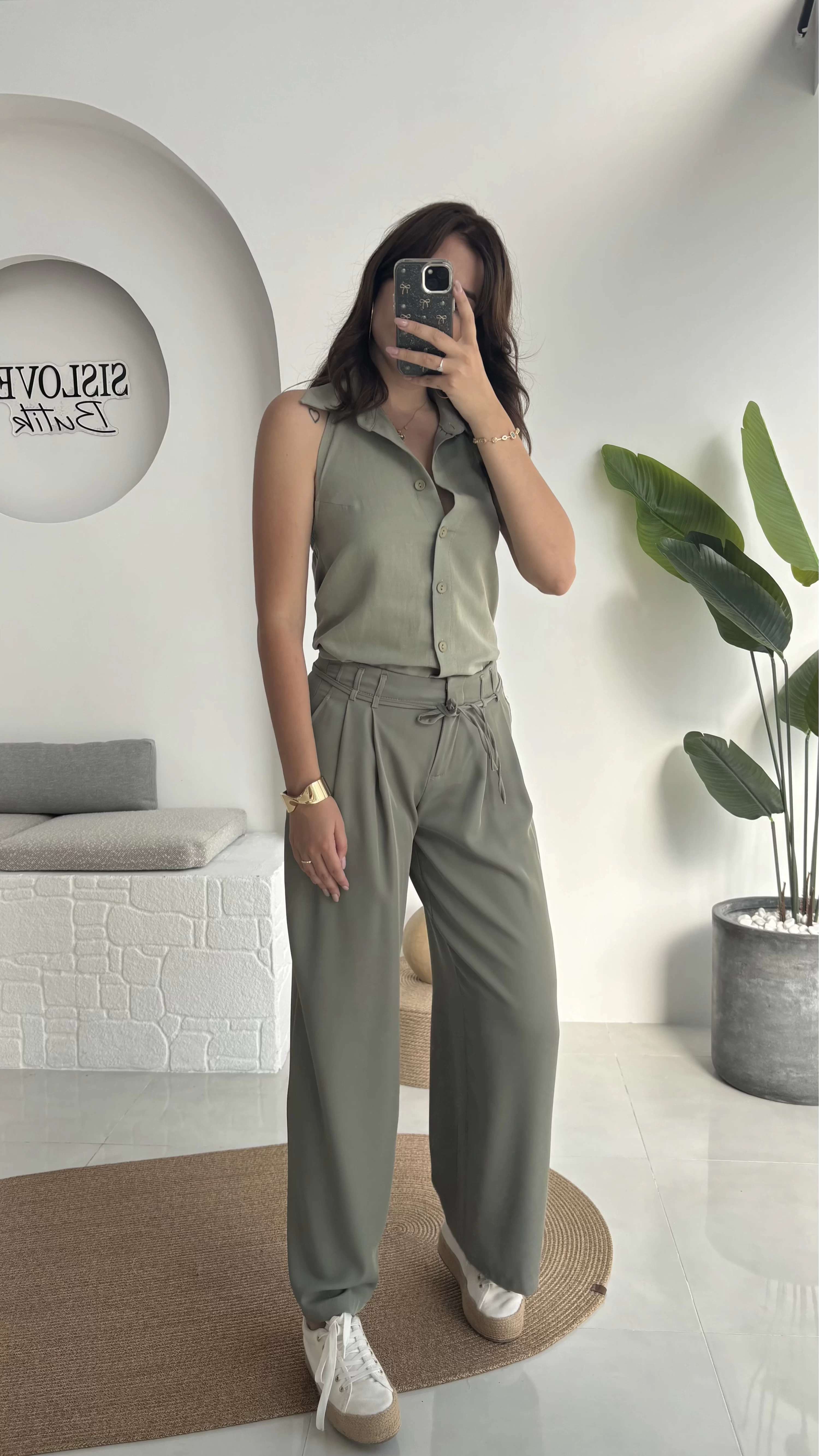 Beli İpli Pantolon - Yeşil - 4019