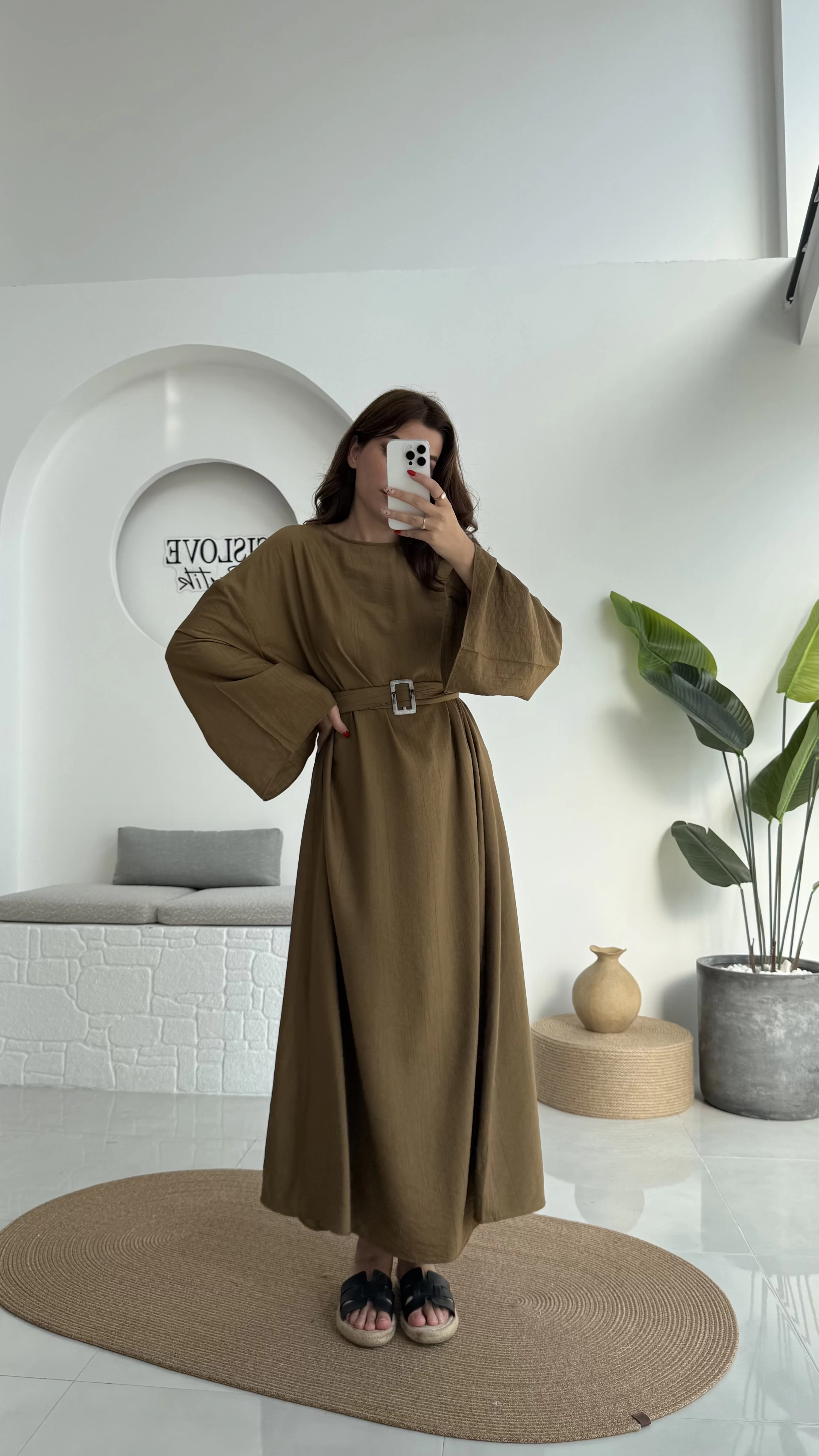 Berlin Kuşaklı Uzun Elbise - Yeşil - 6031