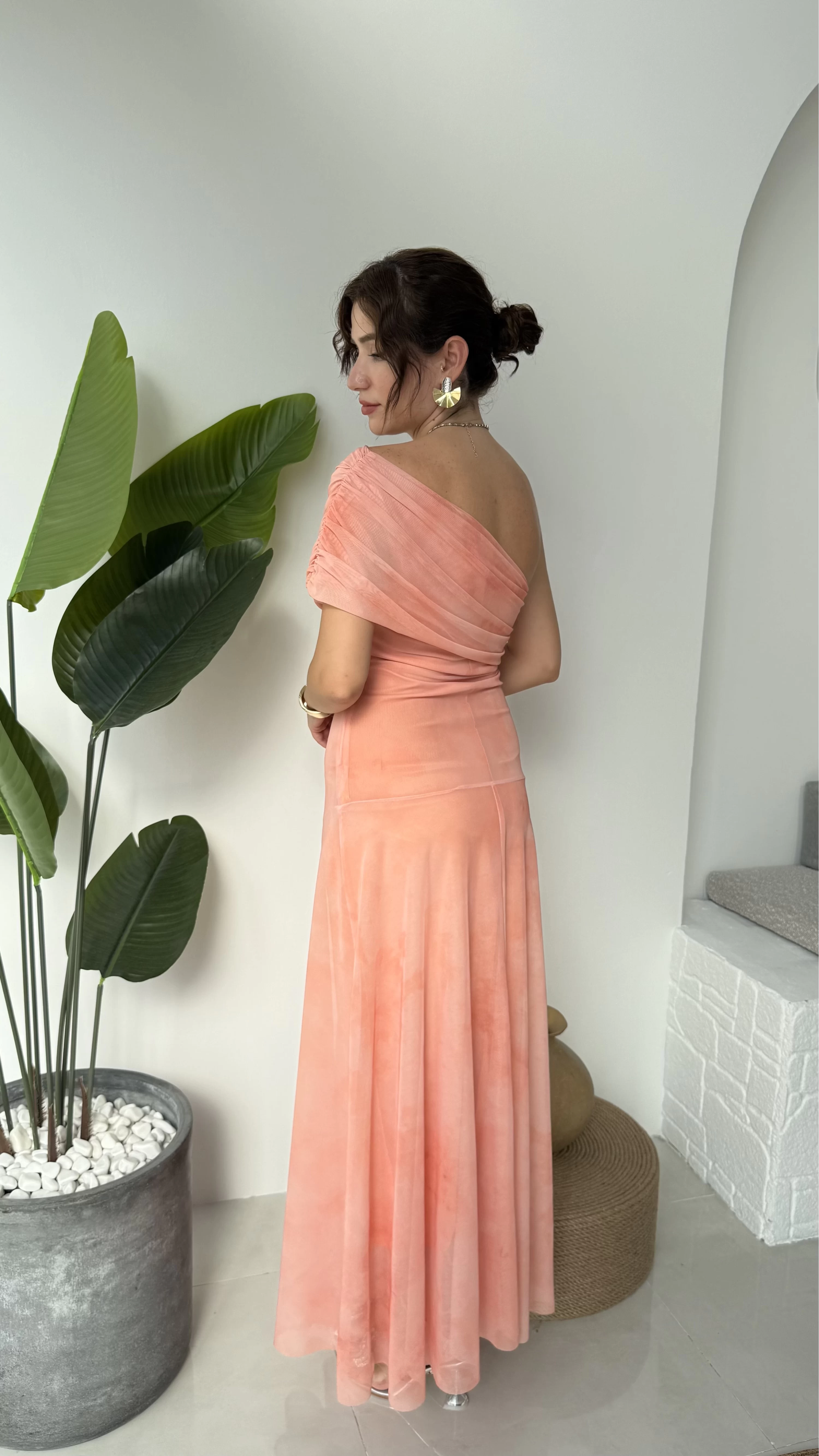 Blossom Tek Omuz Elbise - Turuncu - 205177