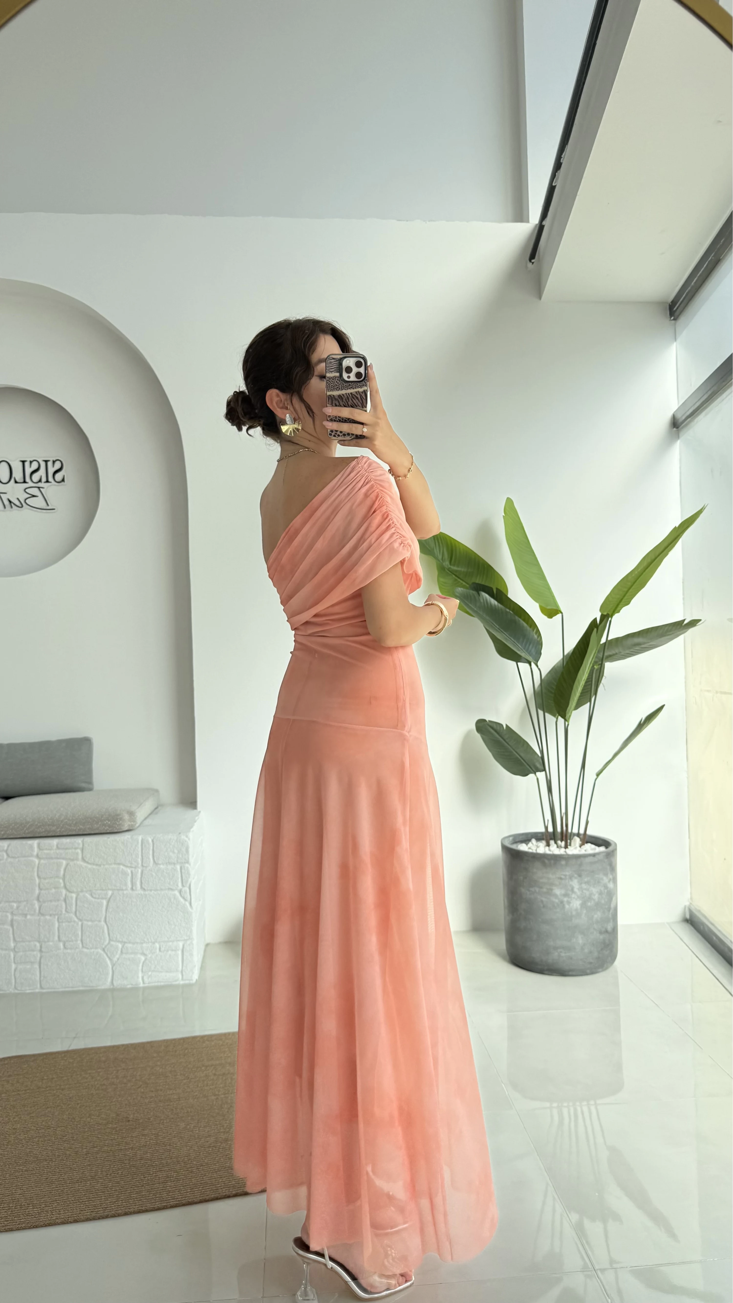 Blossom Tek Omuz Elbise - Turuncu - 205177