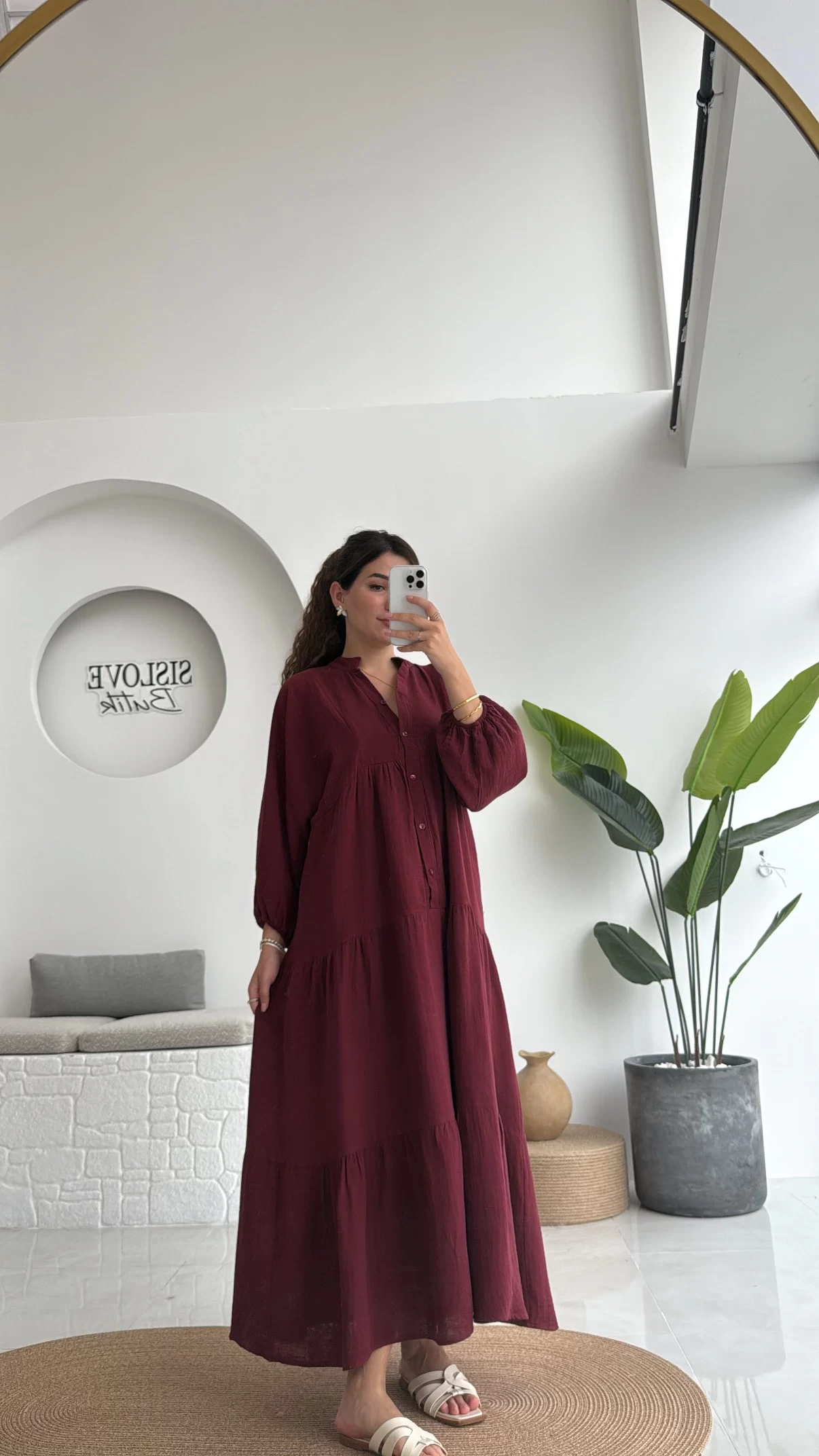 Cande Müslin Uzun Elbise - Bordo - 3007