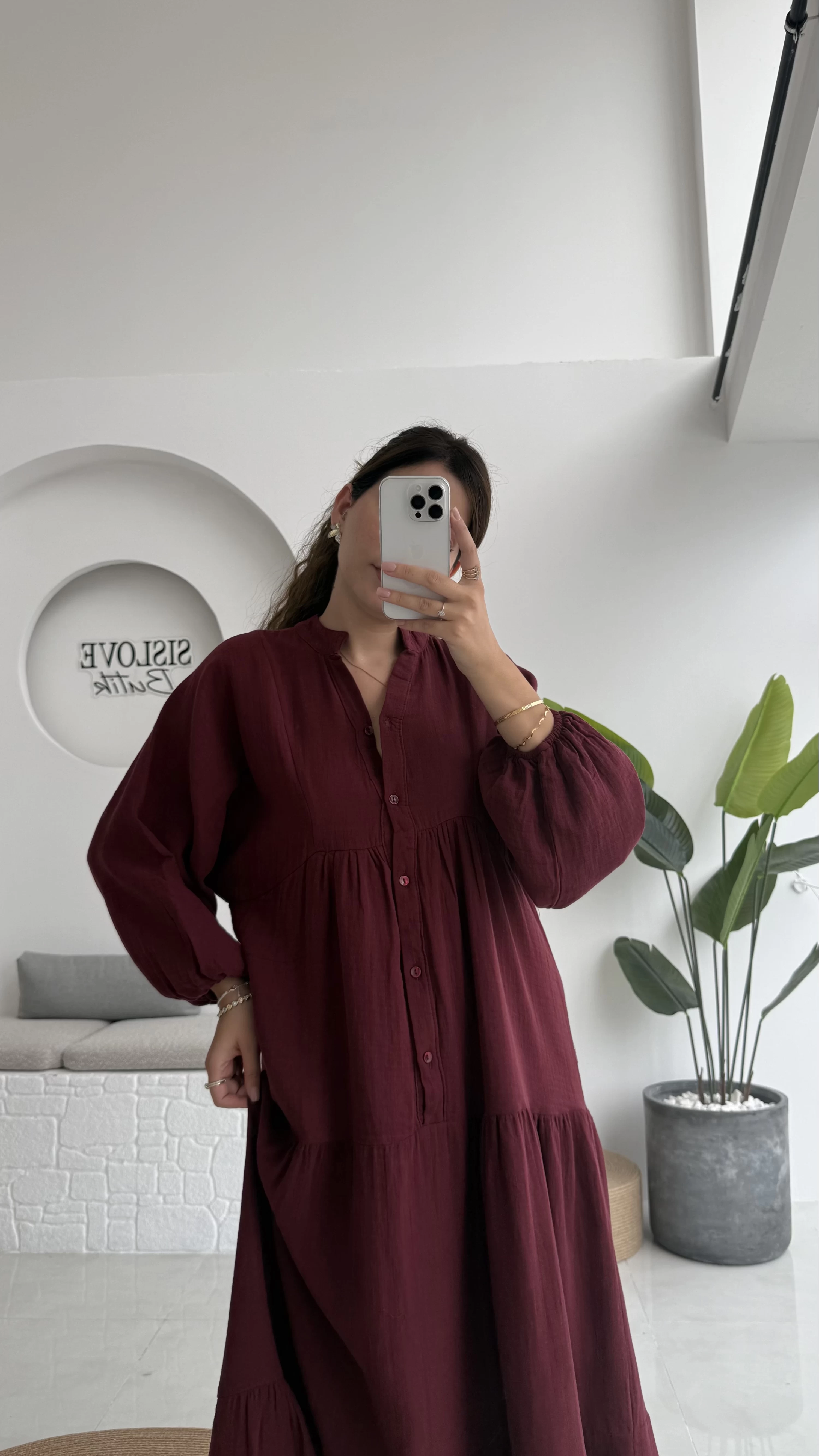 Cande Müslin Uzun Elbise - Bordo - 3007