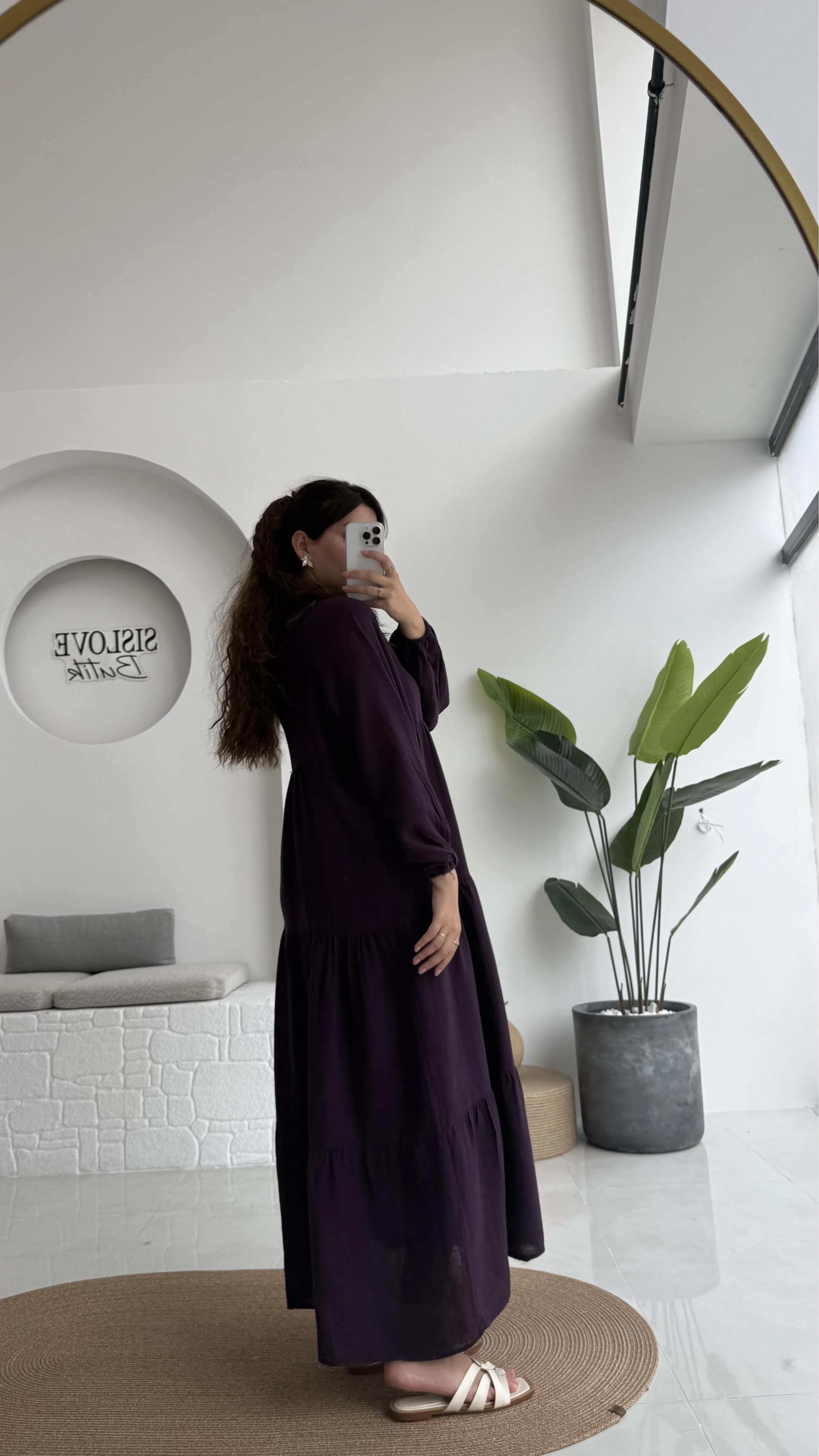 Cande Müslin Uzun Elbise - Mürdüm - 3007