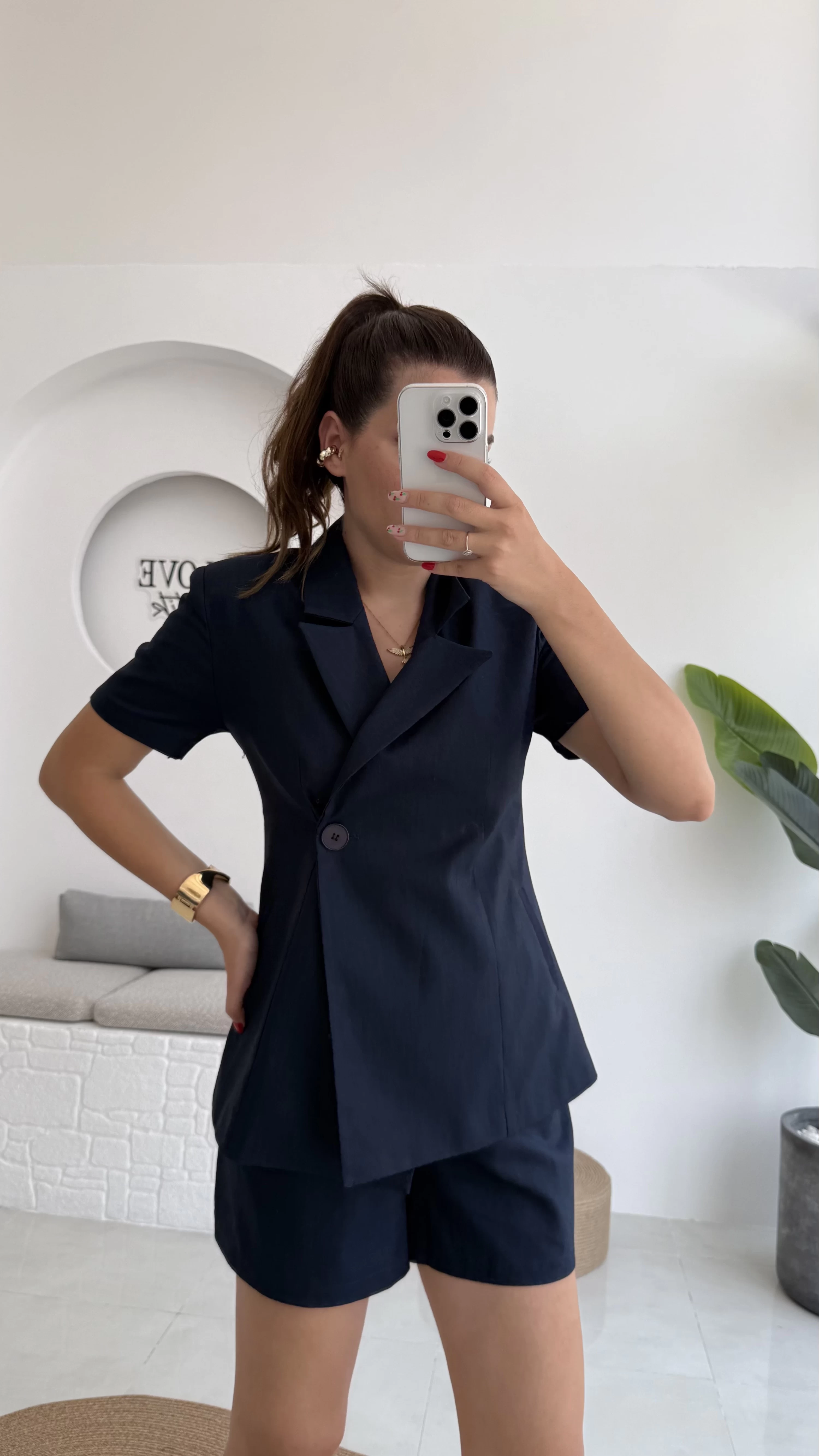 Carmilla Yarım Kol Blazer Ceket Şort Takım - Lacivert - 0459