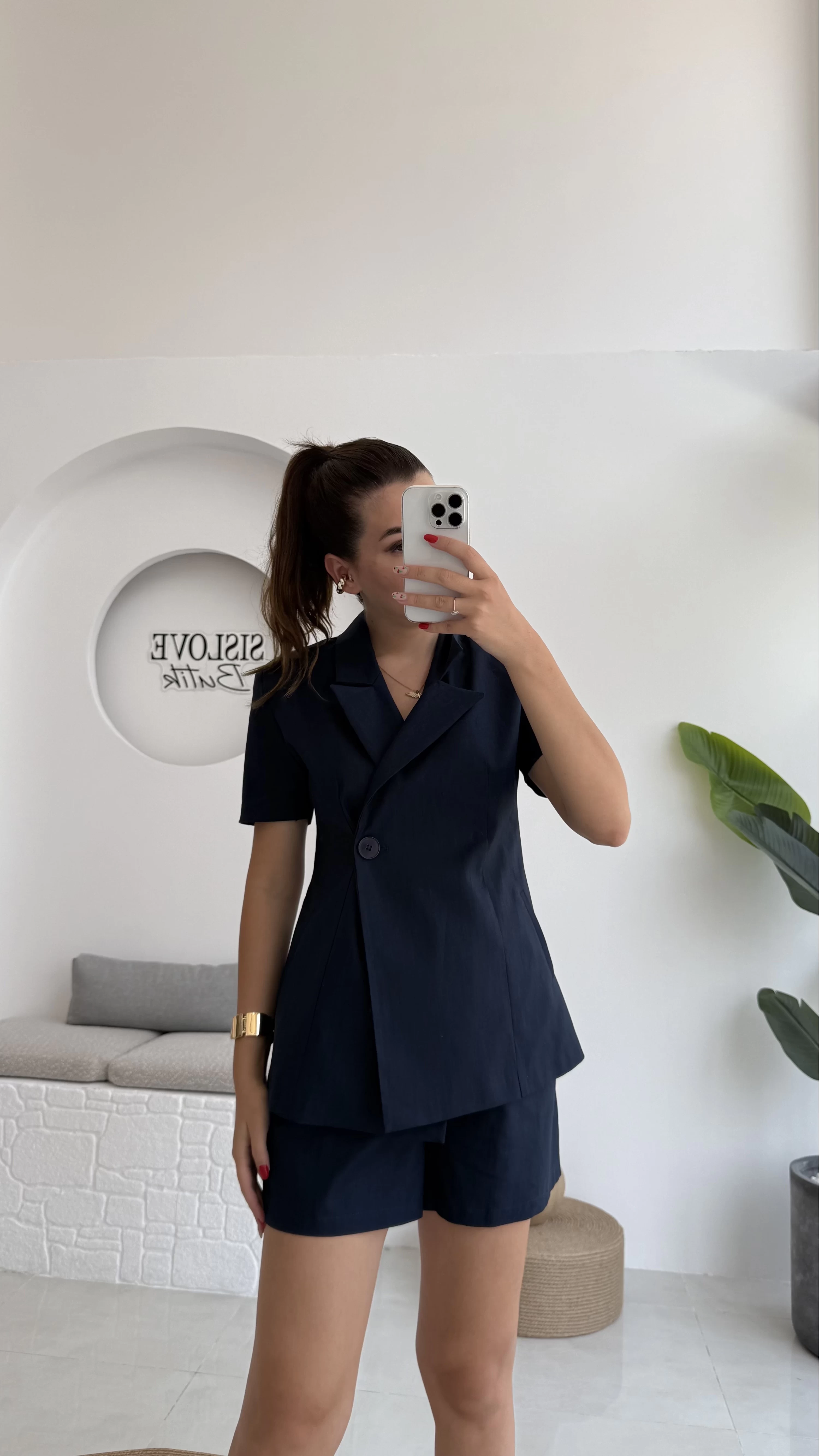 Carmilla Yarım Kol Blazer Ceket Şort Takım - Lacivert - 0459