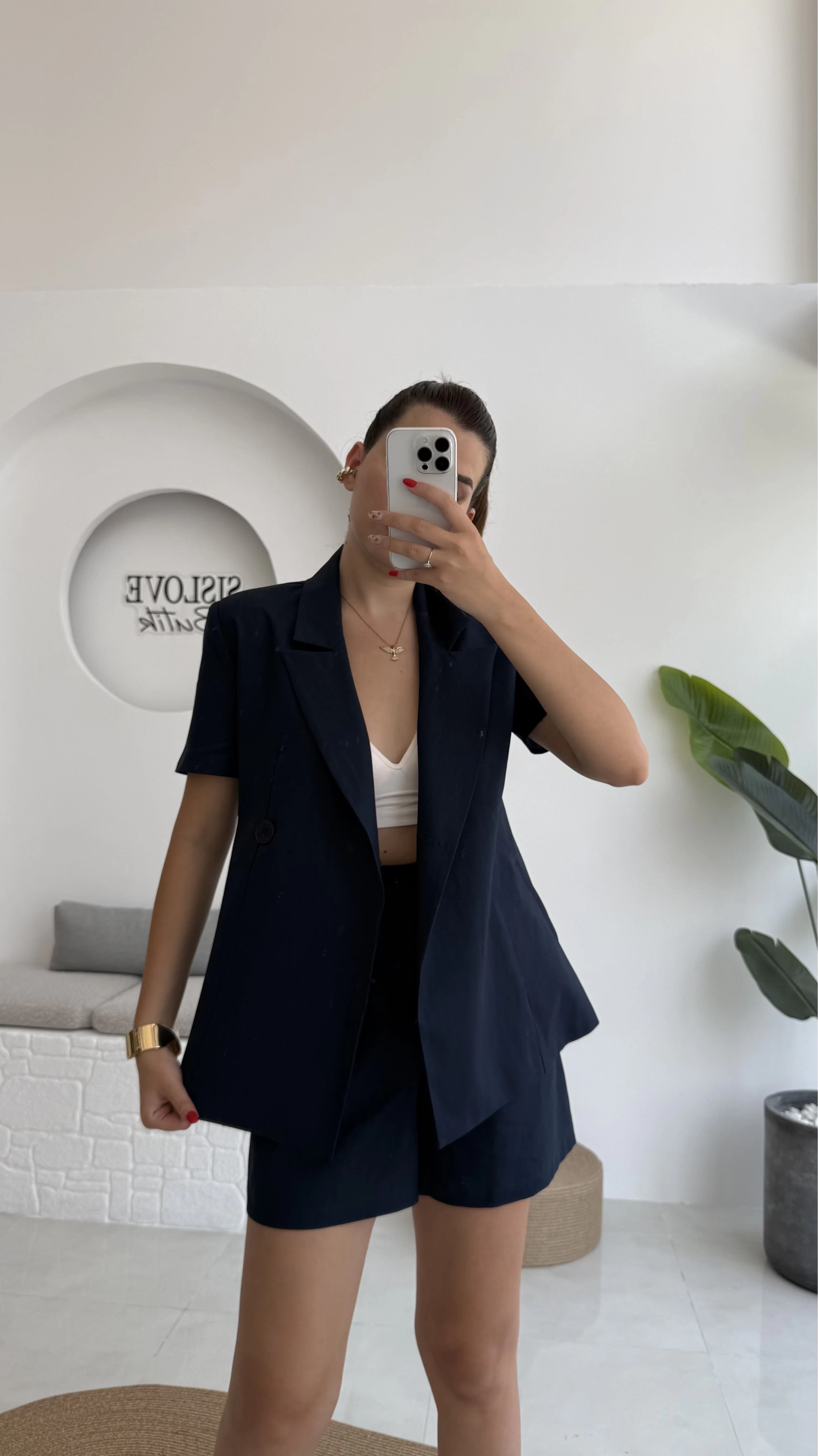 Carmilla Yarım Kol Blazer Ceket Şort Takım - Lacivert - 0459