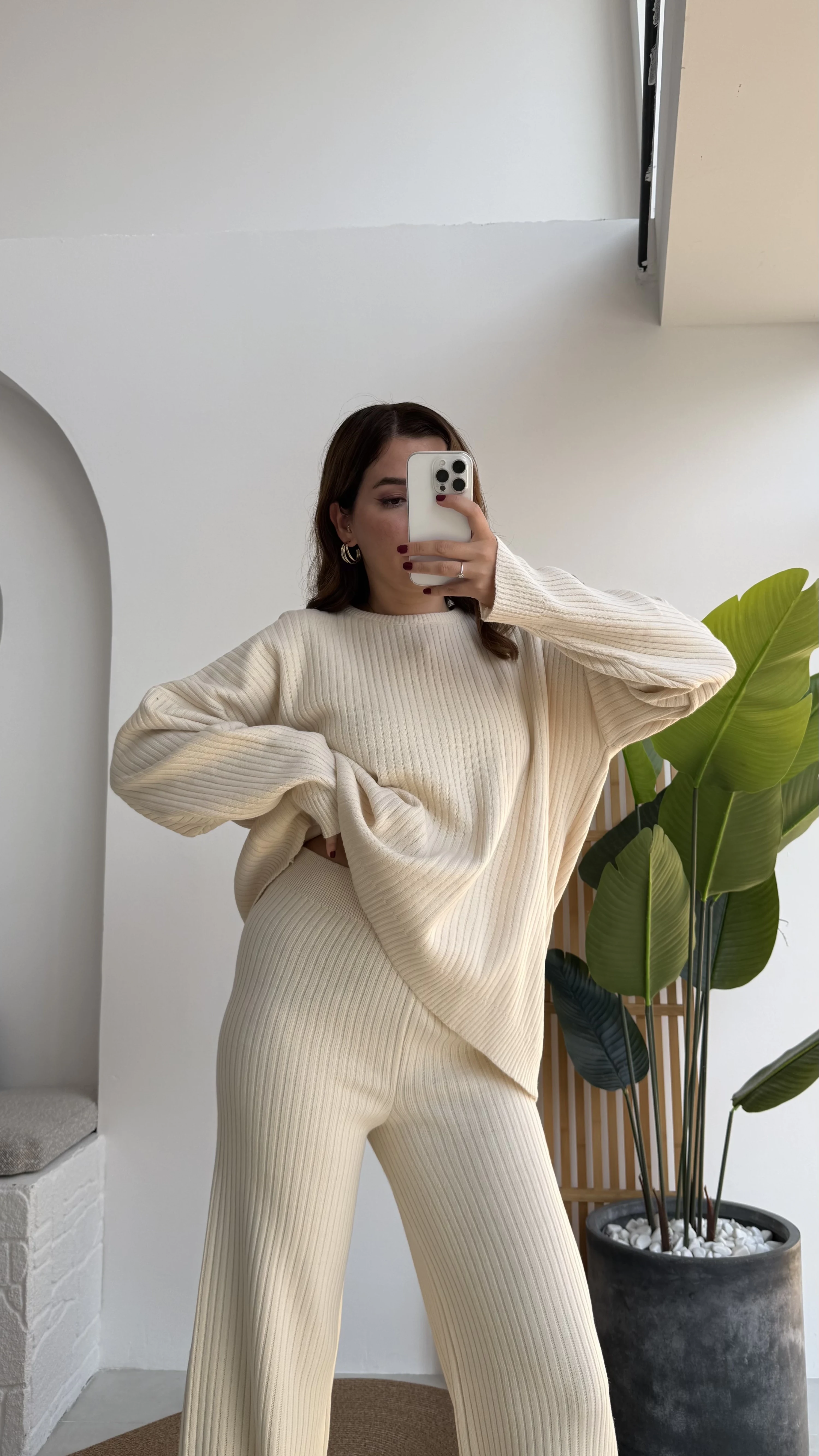 Caroline Triko Takım - Krem - Kod: 7207