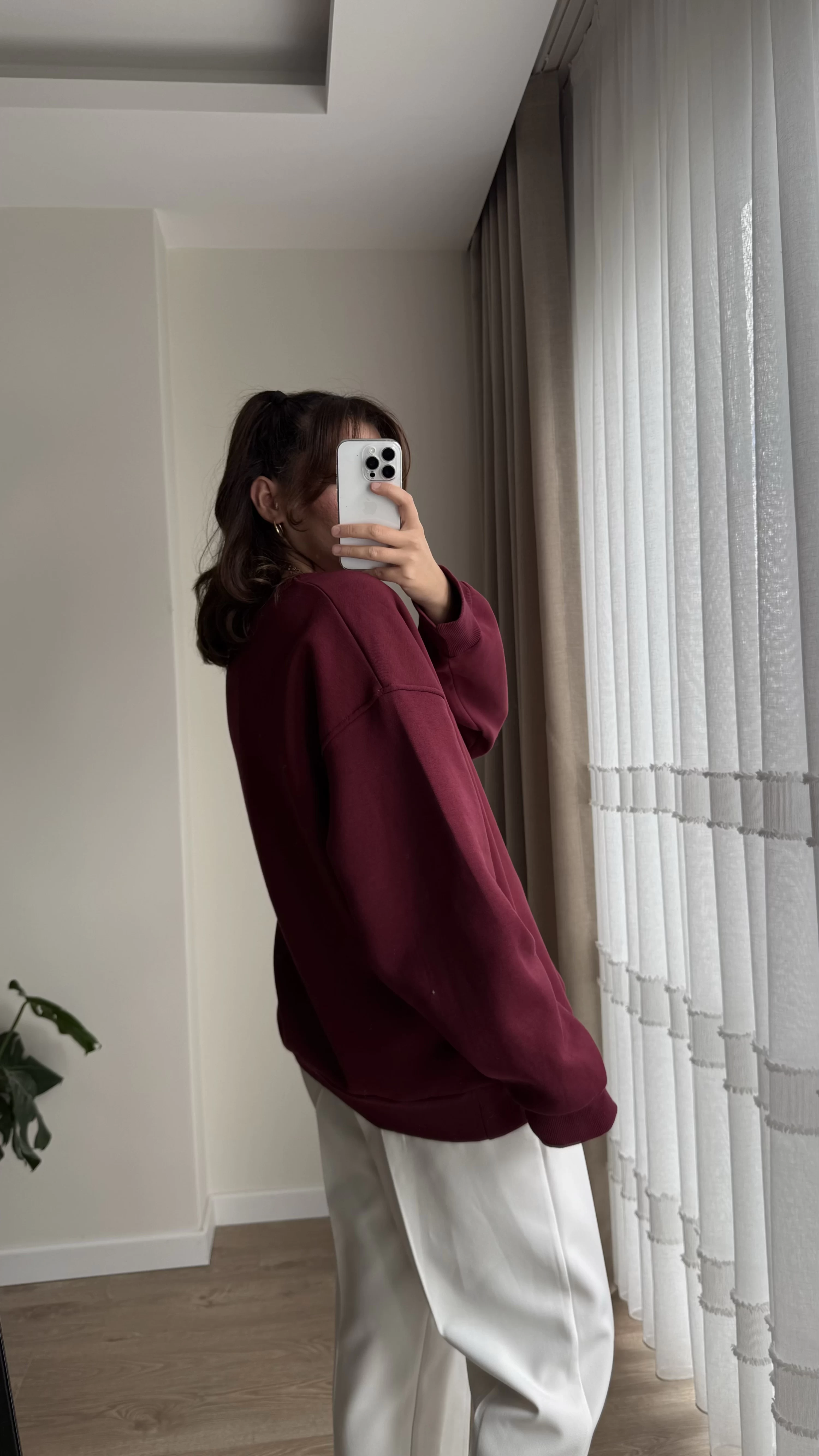 Chloé Oversize Kalın Sweatshirt Uzun Bordo